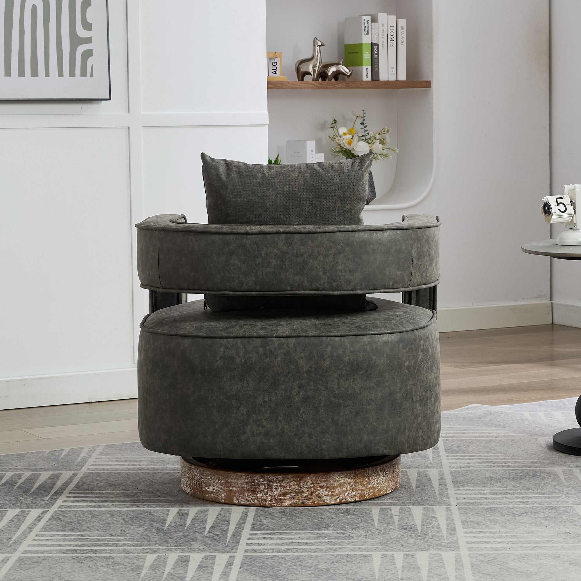 Fernleigh Swivel Accent Open Back Barrel Chair With Weathered Base
