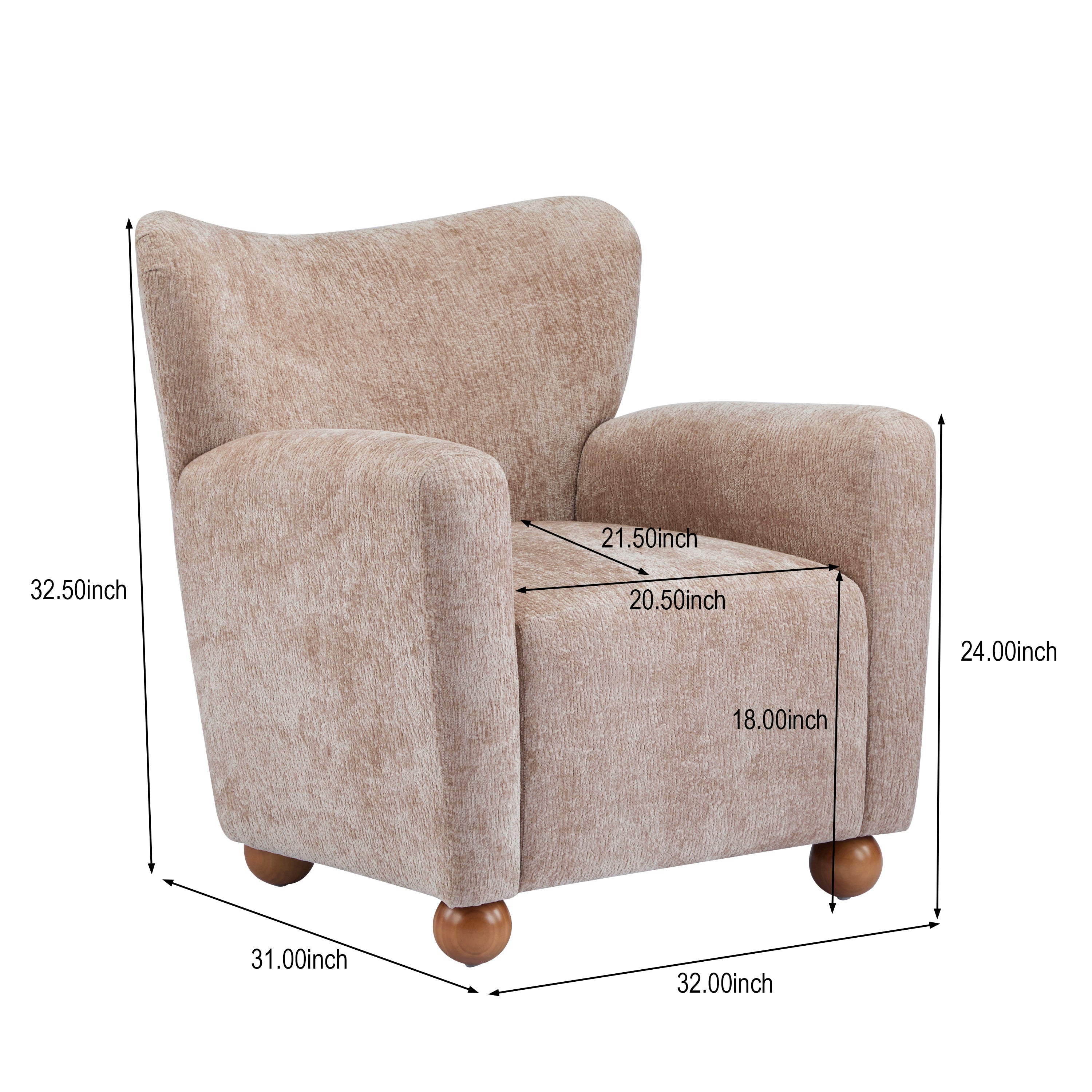 Cozy Wingback Accent Chair with Round Wood Feet