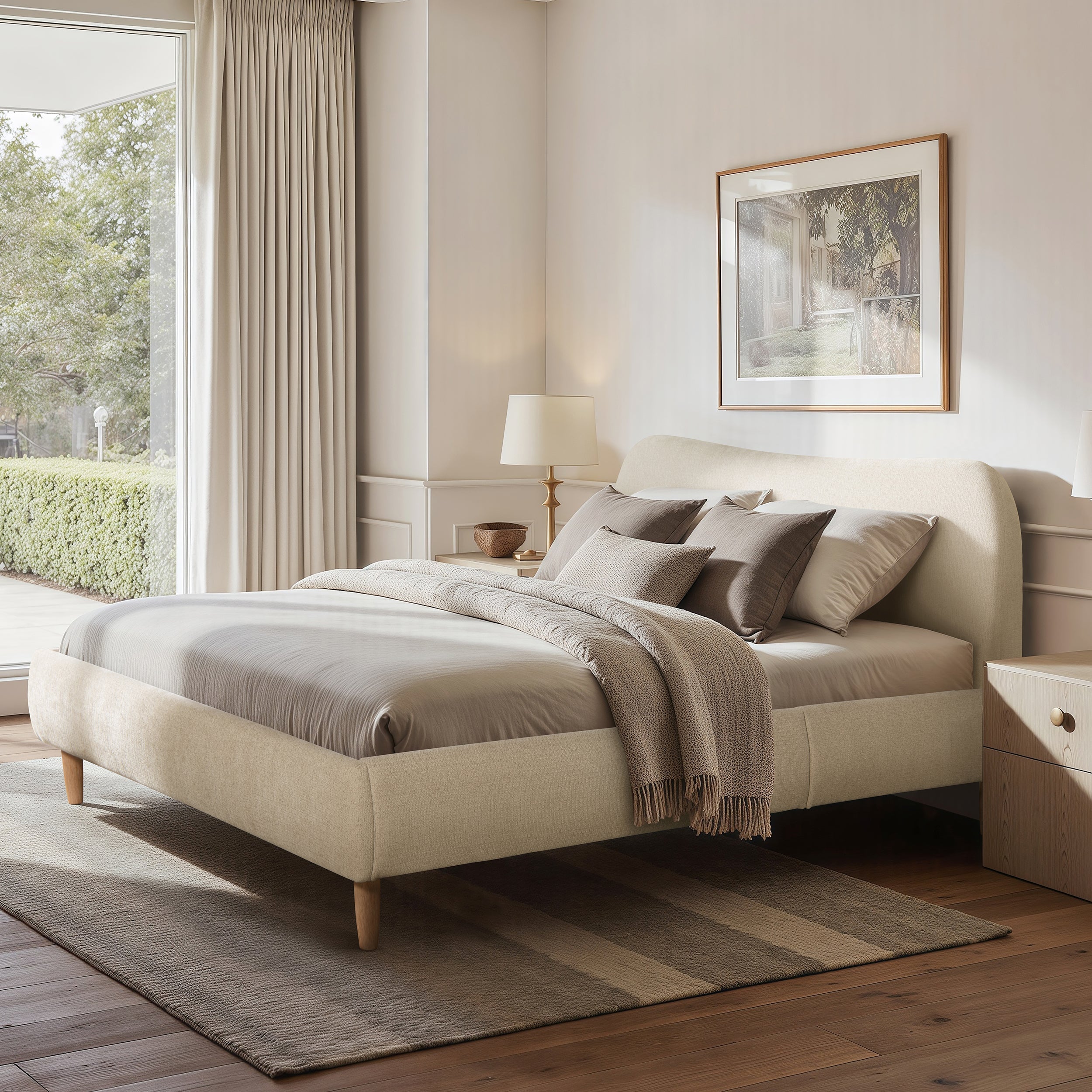 Roman Curved Headboard Upholstered Platform Bed