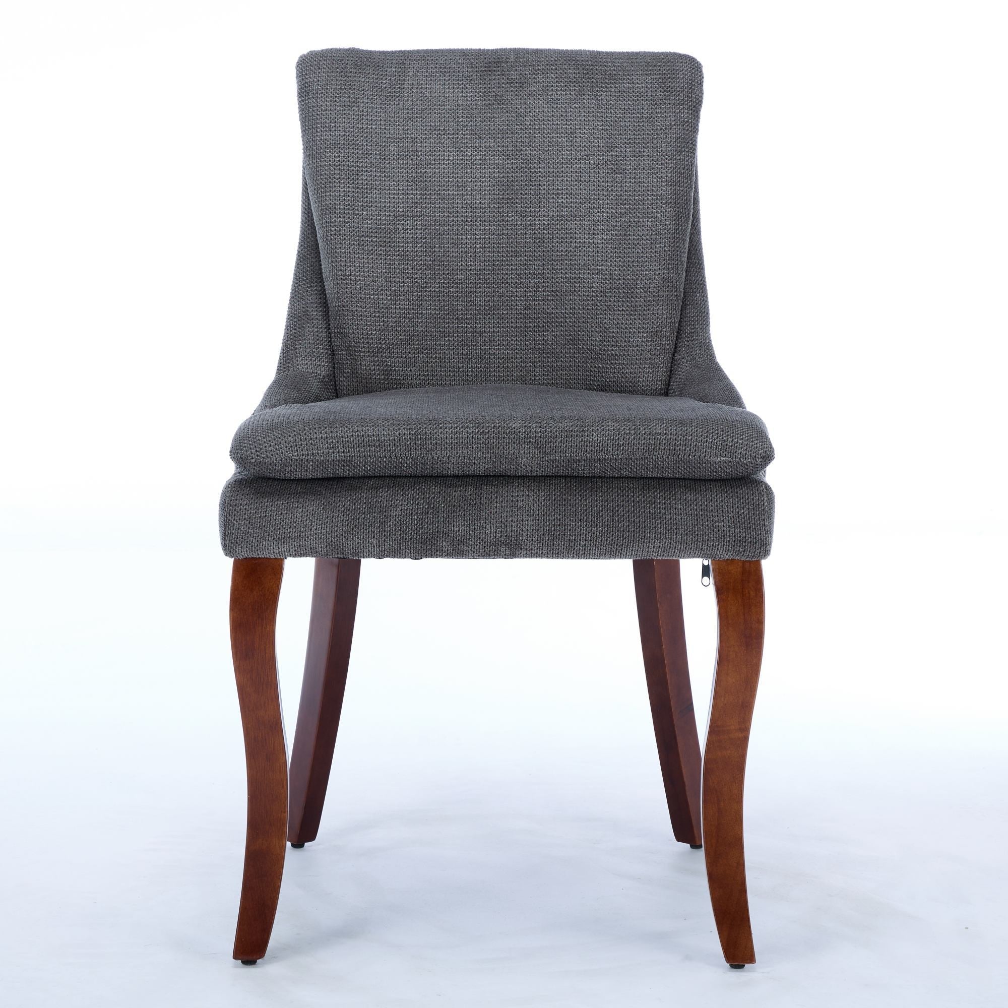ChenilleUpholstered Dining Chairs with Curved Solid Wood Legs, Set of 2