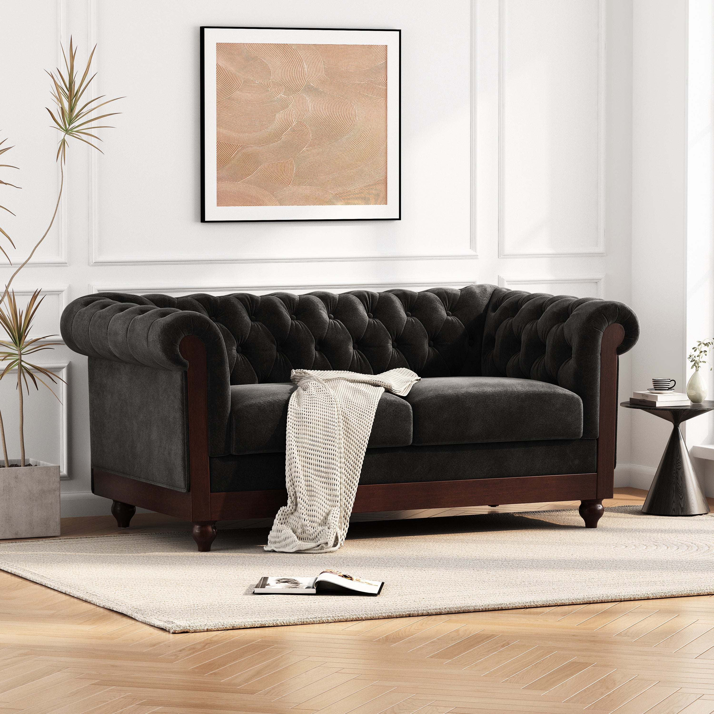 Velvet Rolled Arm Chesterfield Loveseat