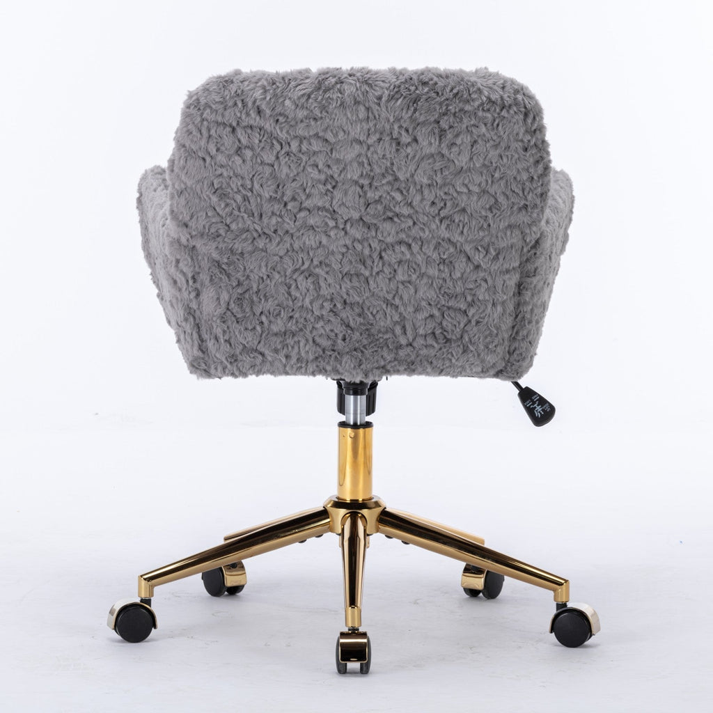 Faux Rabbit Hair Office Chair with Golden Metal Base, Adjustable Swivel