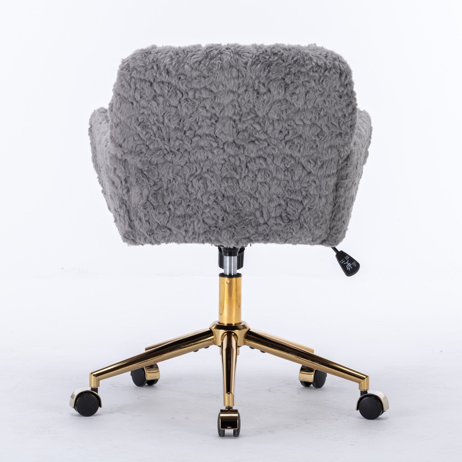 Faux Rabbit Hair Office Chair with Golden Metal Base, Adjustable Swivel