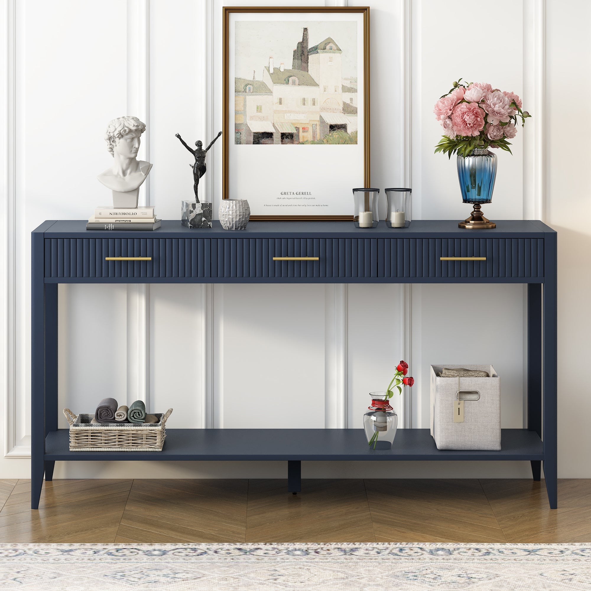 Fluted Drawer Contemporary Entryway Console Table