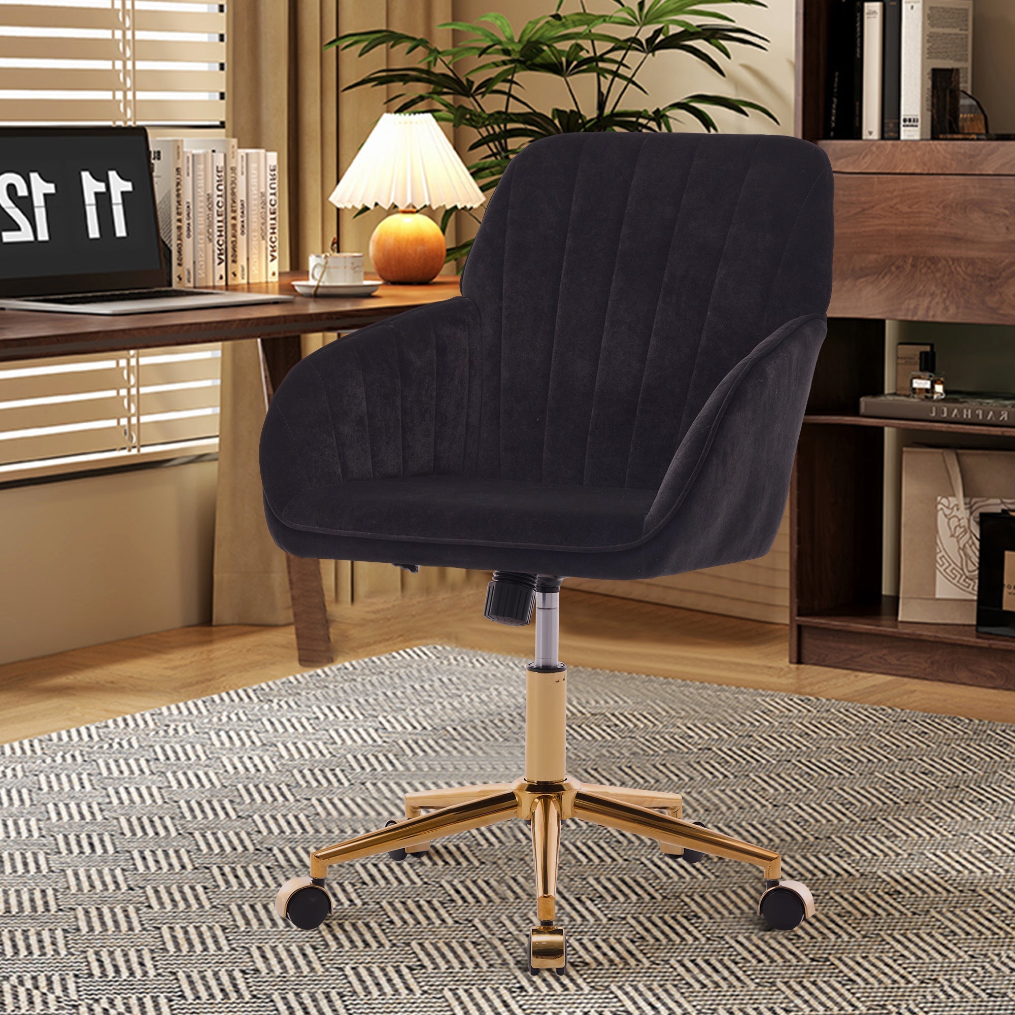 Adjustable Ergonomic Swivel Chair with Golden Base