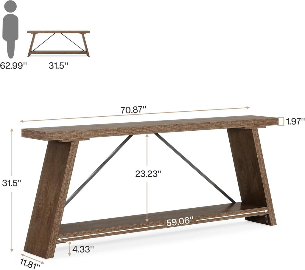 Willowford Industrial Console Table with 2-Tier Storage Shelves