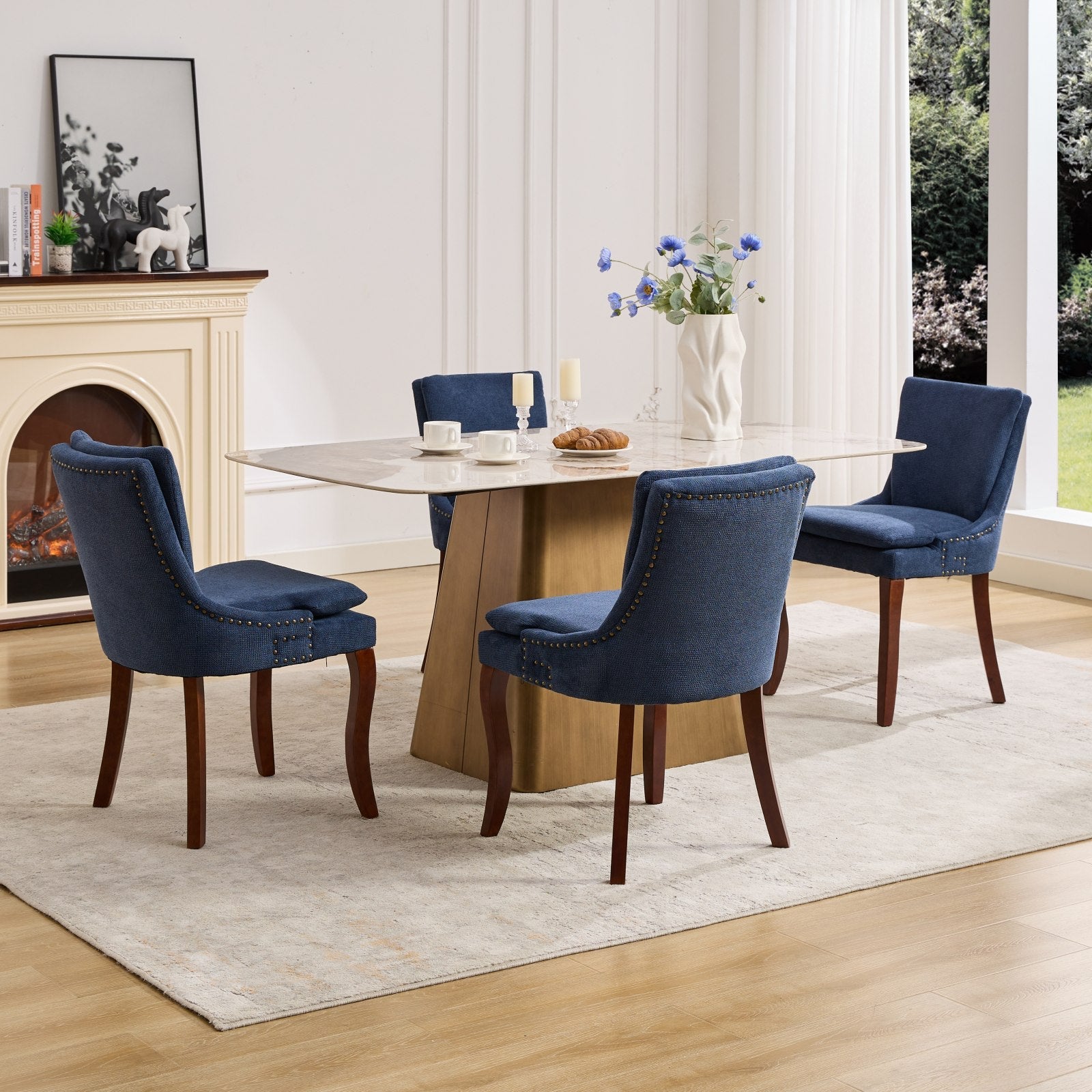 ChenilleUpholstered Dining Chairs with Curved Solid Wood Legs, Set of 2