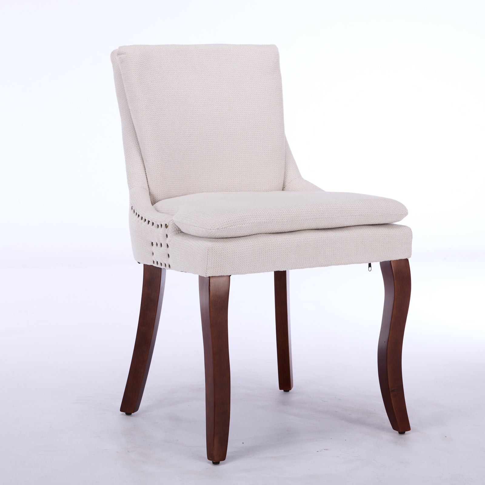 ChenilleUpholstered Dining Chairs with Curved Solid Wood Legs, Set of 2