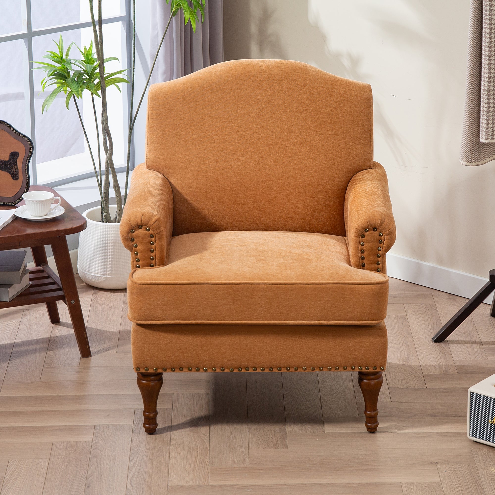 Nailhead Trim Rolled Arm Upholstered Accent Chair
