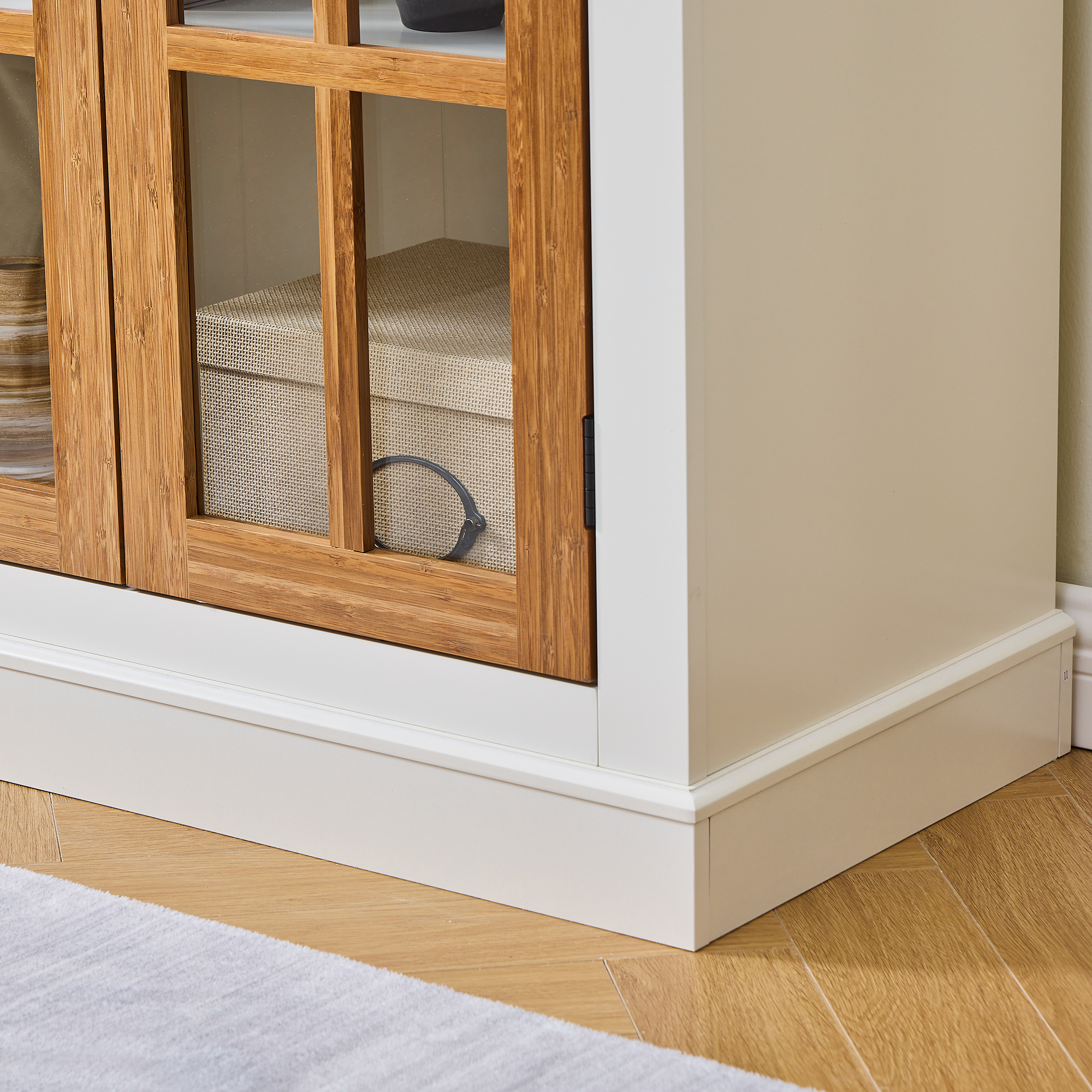 Rustic Style Display Cabinet with Glass Doors