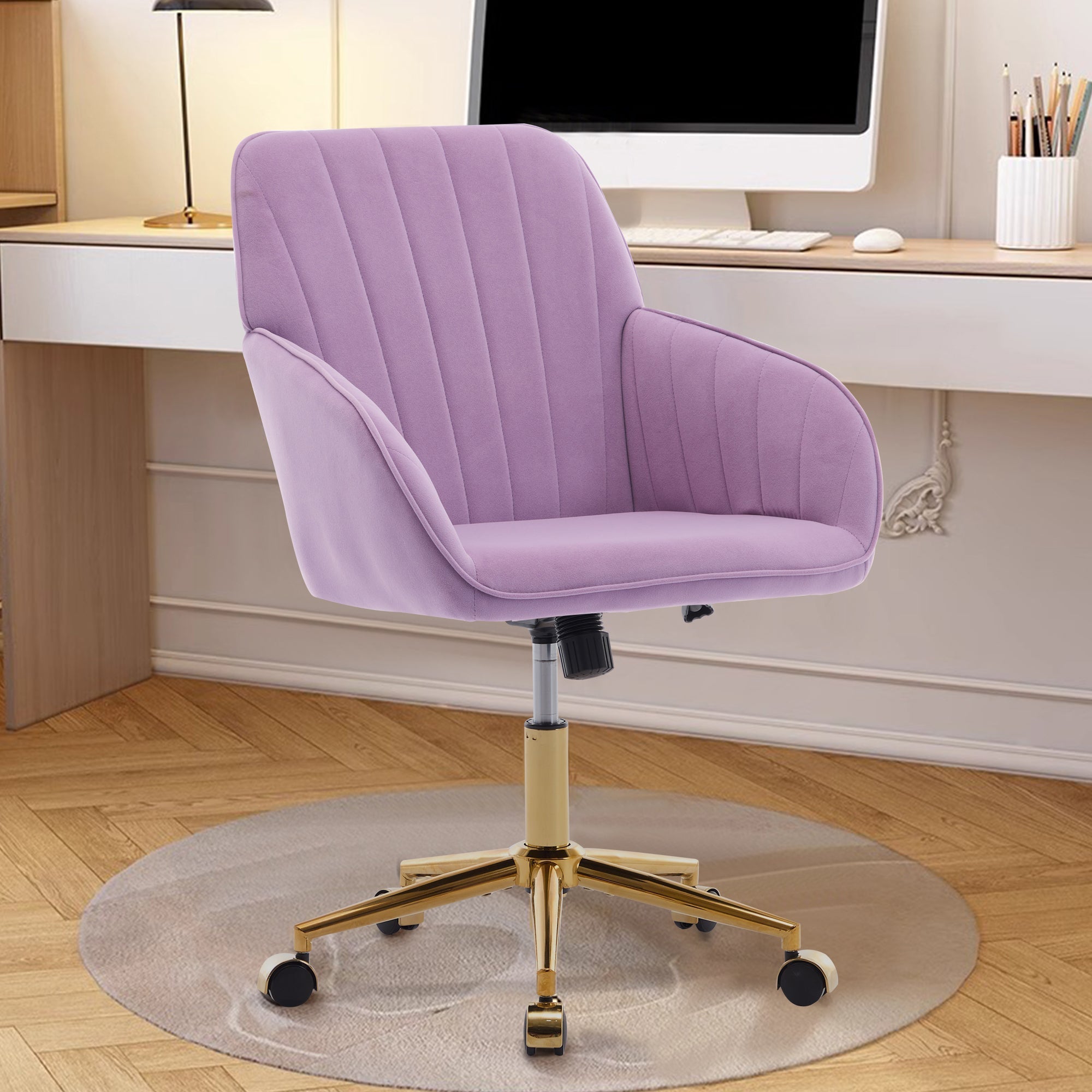 Adjustable Ergonomic Swivel Chair with Golden Base