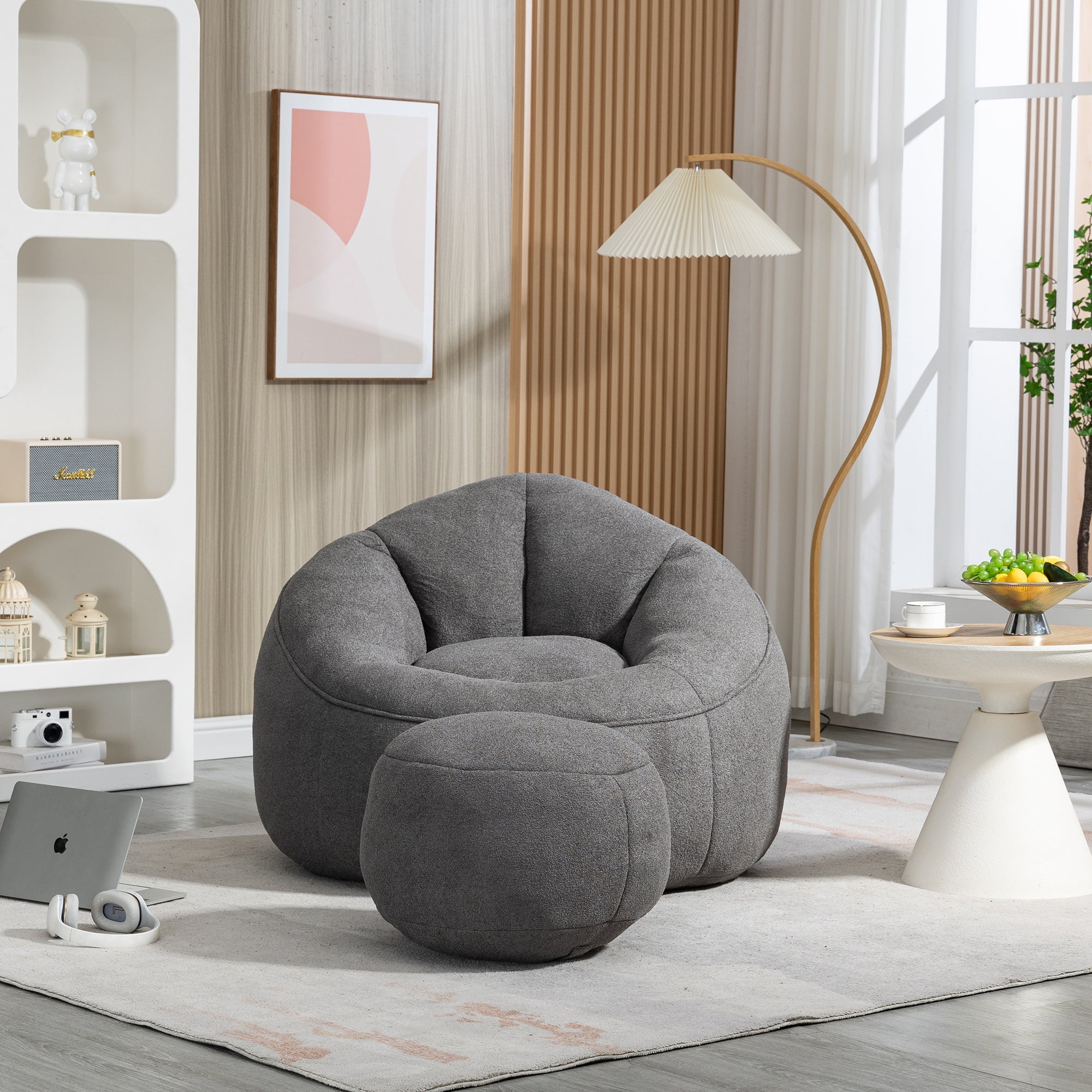Bean Bag Sofa Chair with High-Pressure Foam and Footrest