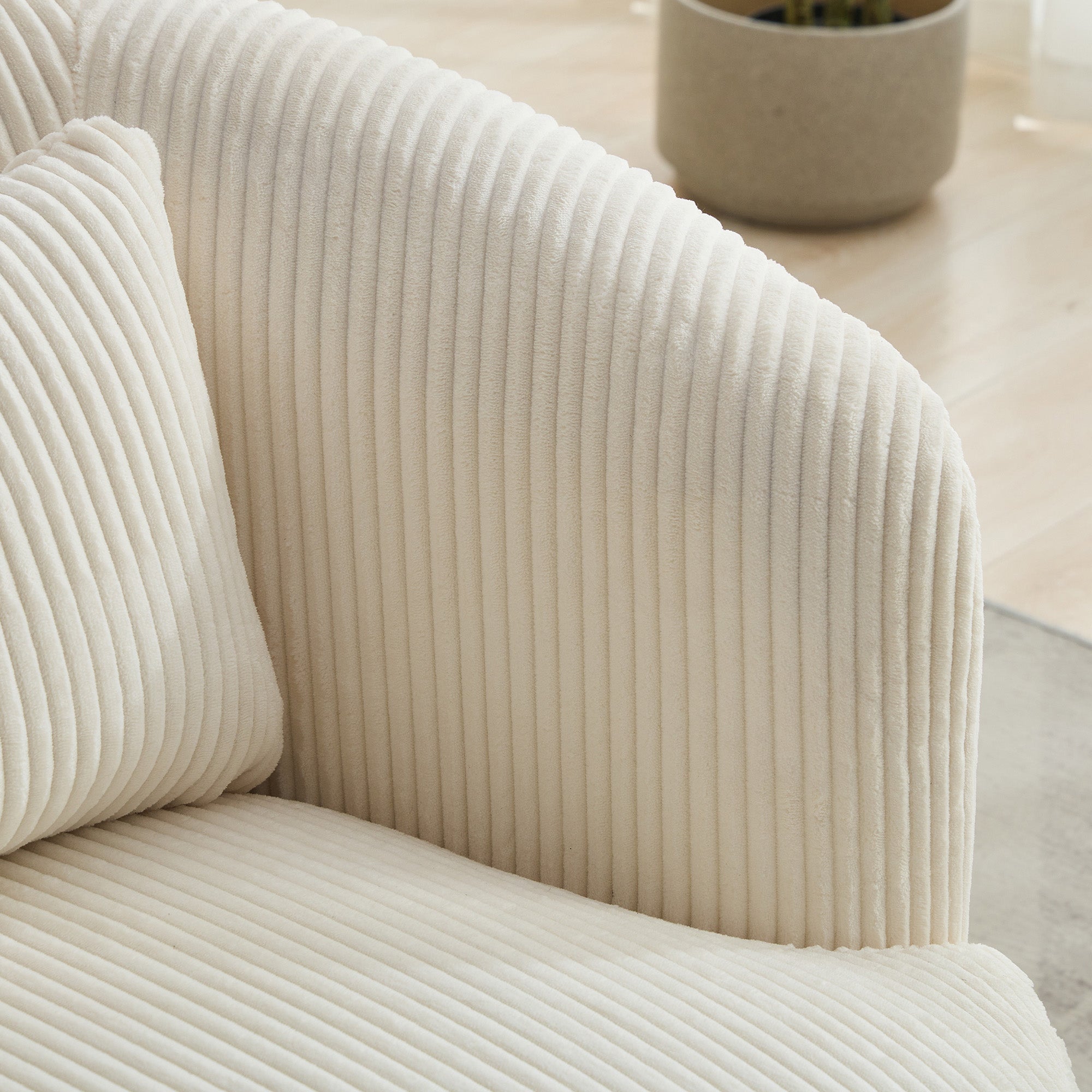 Wide Upholstered Corduroy 360° Swivel Barrel Soft Accent Chair with Pillow