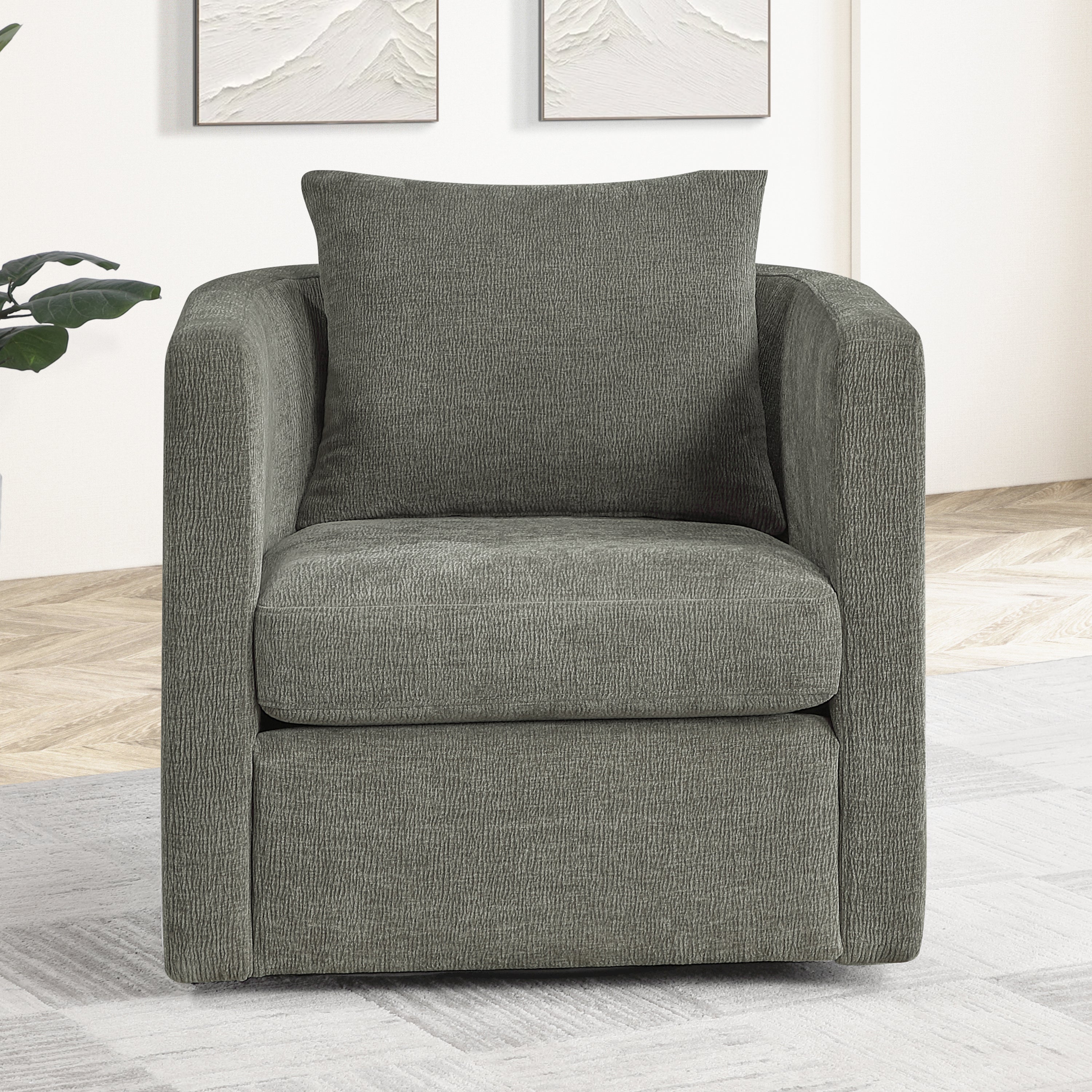 Sutton Light Grey Performance Fabric Swivel Barrel Chair
