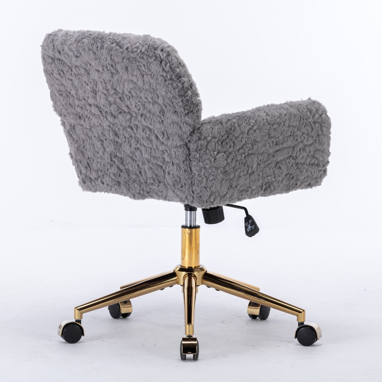 Faux Rabbit Hair Office Chair with Golden Metal Base, Adjustable Swivel