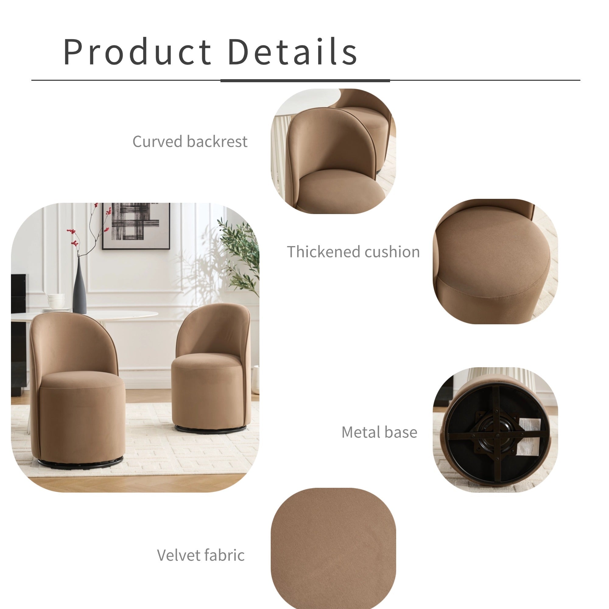 Ashcombe Mid Century Modern Round Velvet Dining Chair