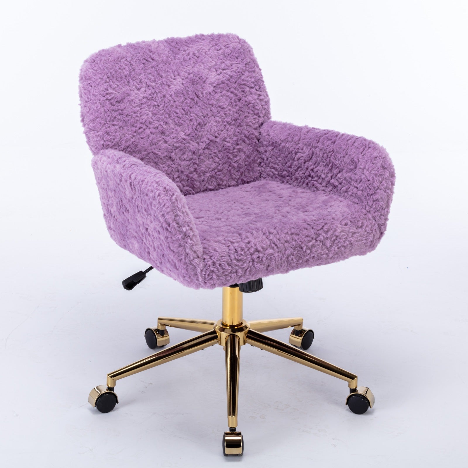 Faux Rabbit Hair Office Chair with Golden Metal Base, Adjustable Swivel