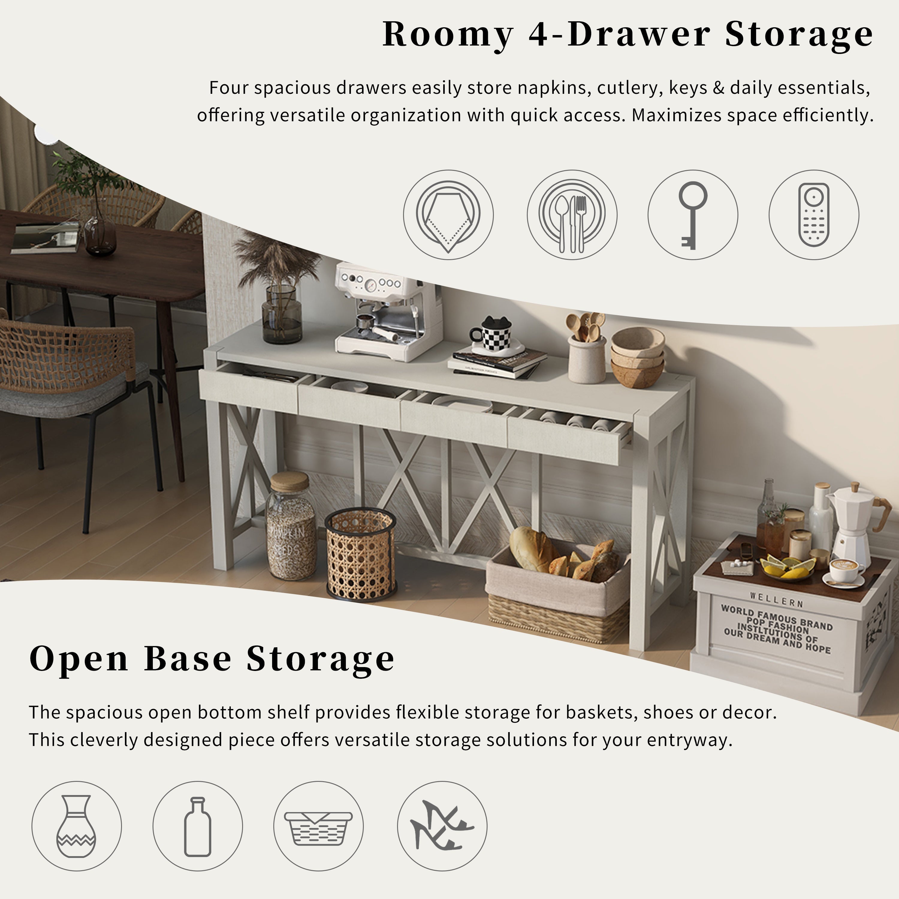 Modern Crisscross Design Entryway Table with Open Bottom Storage