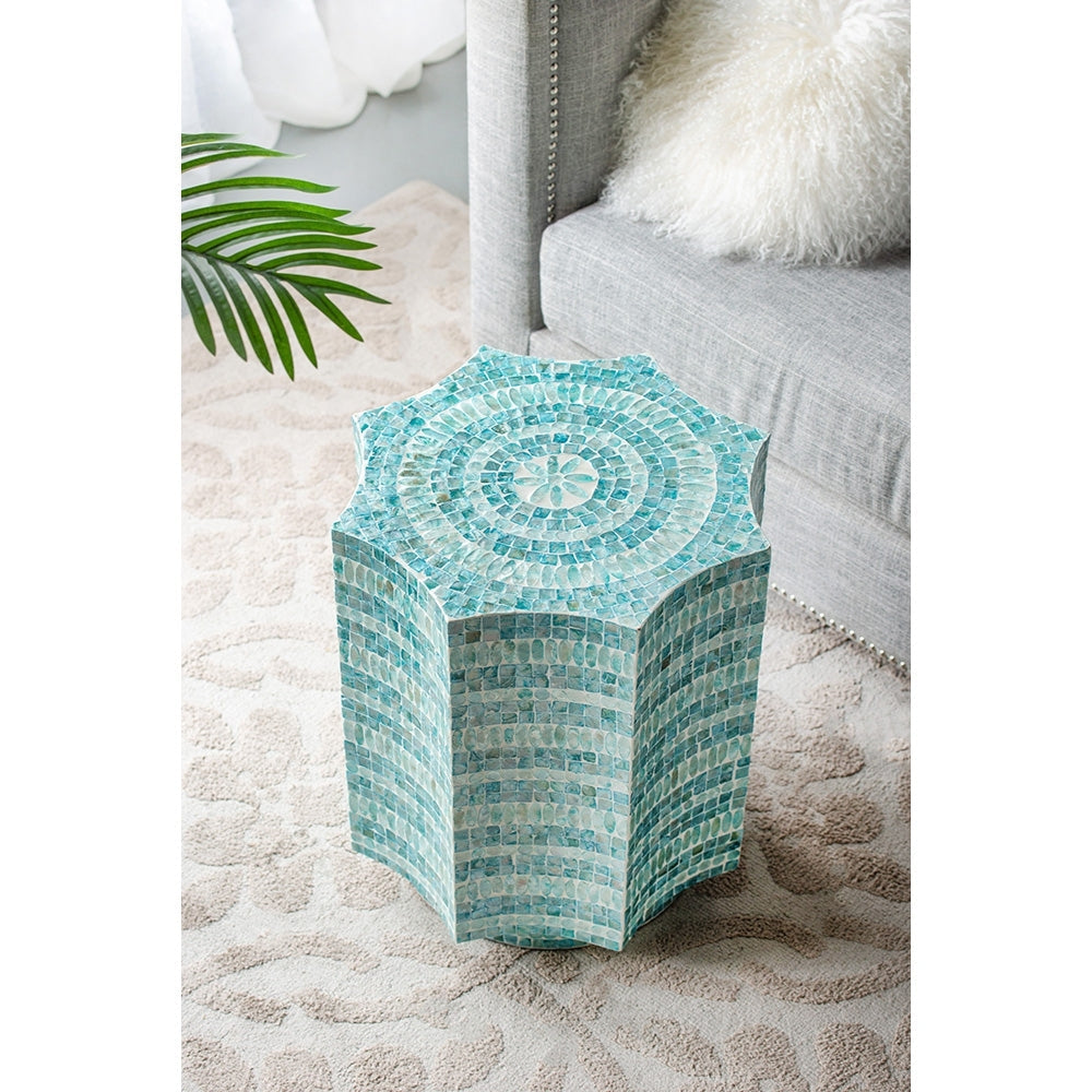 Blue Scalloped Capiz Side Table