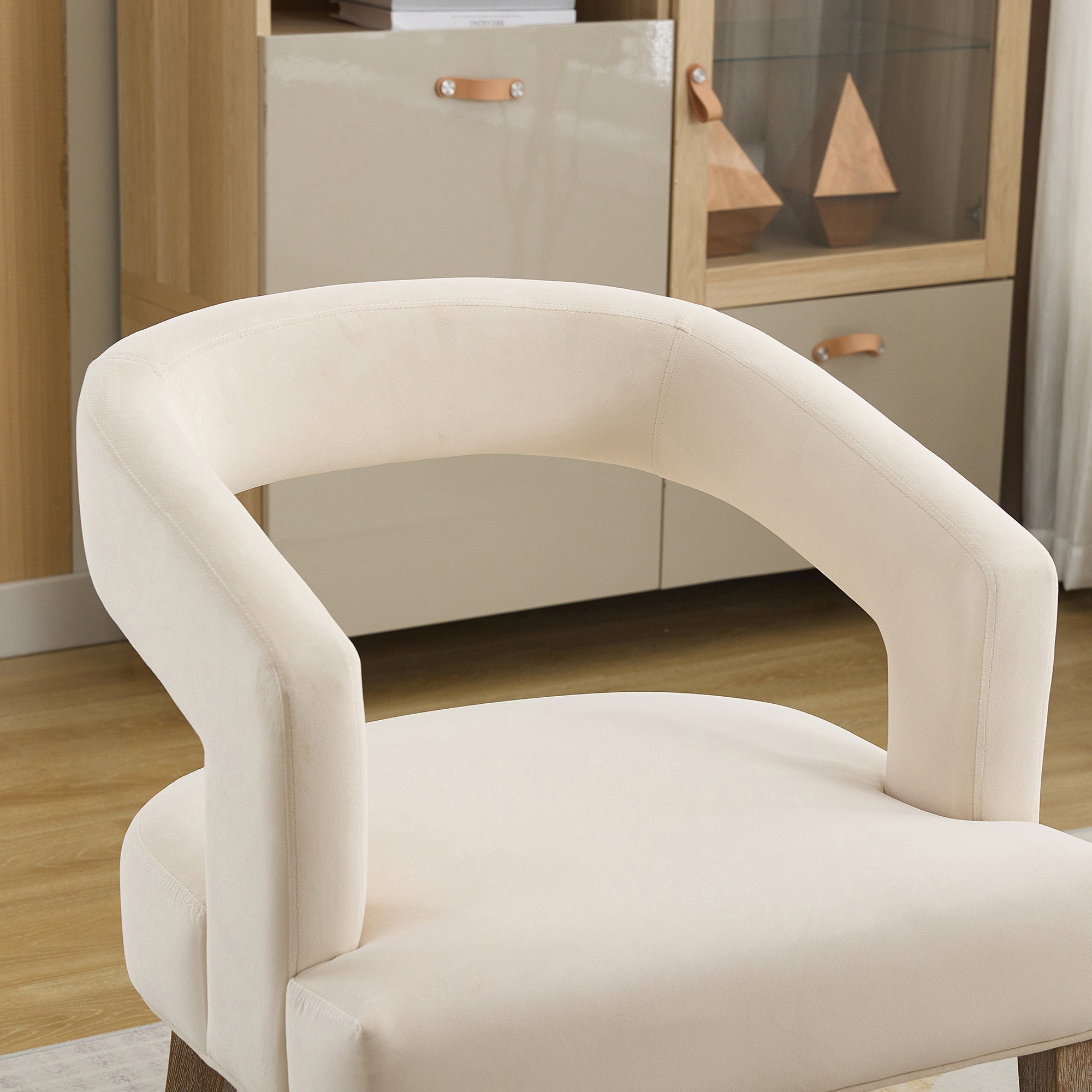 Velvet Open Back Barrel Upholstered Accent Chair with Weathered Solid Wood Legs