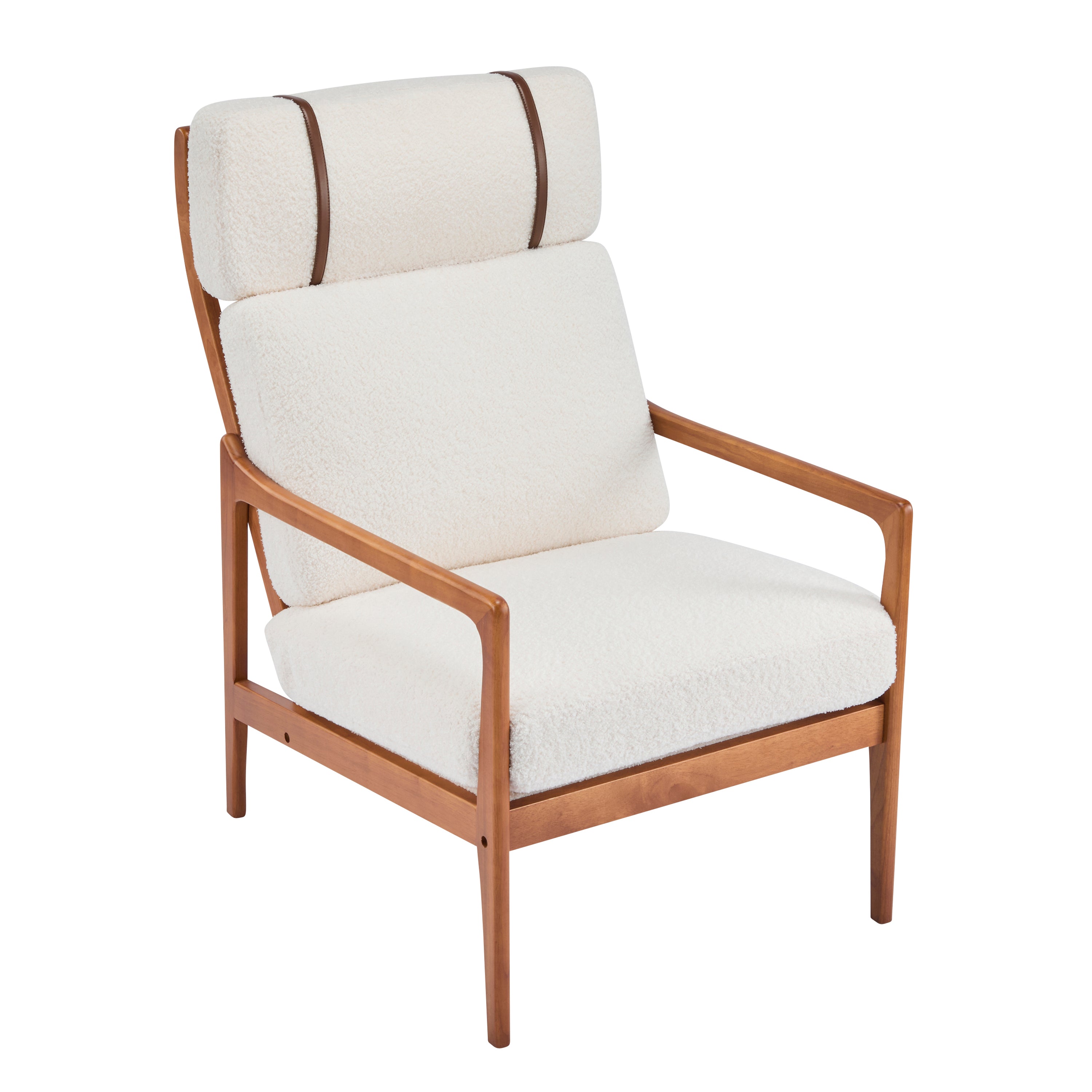 Birchmere Mid Century Modern Accent Armchair, Solid Wood Frame with High Back & Upholstered Cushions