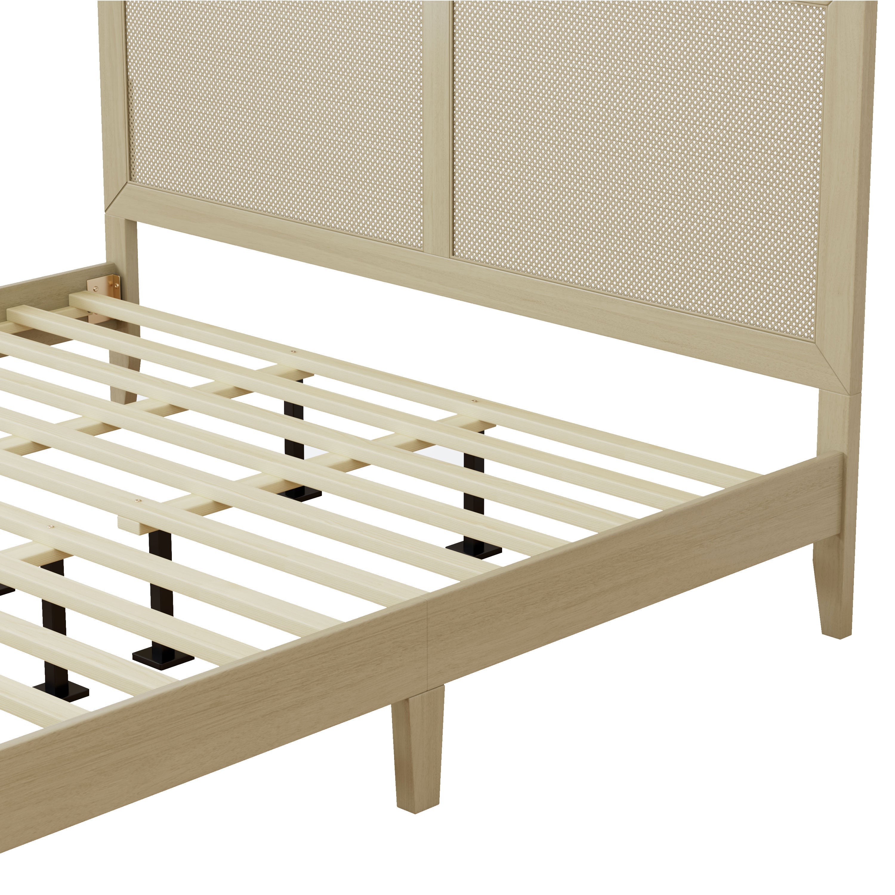 Solid Wood Platform Bed With Rattan