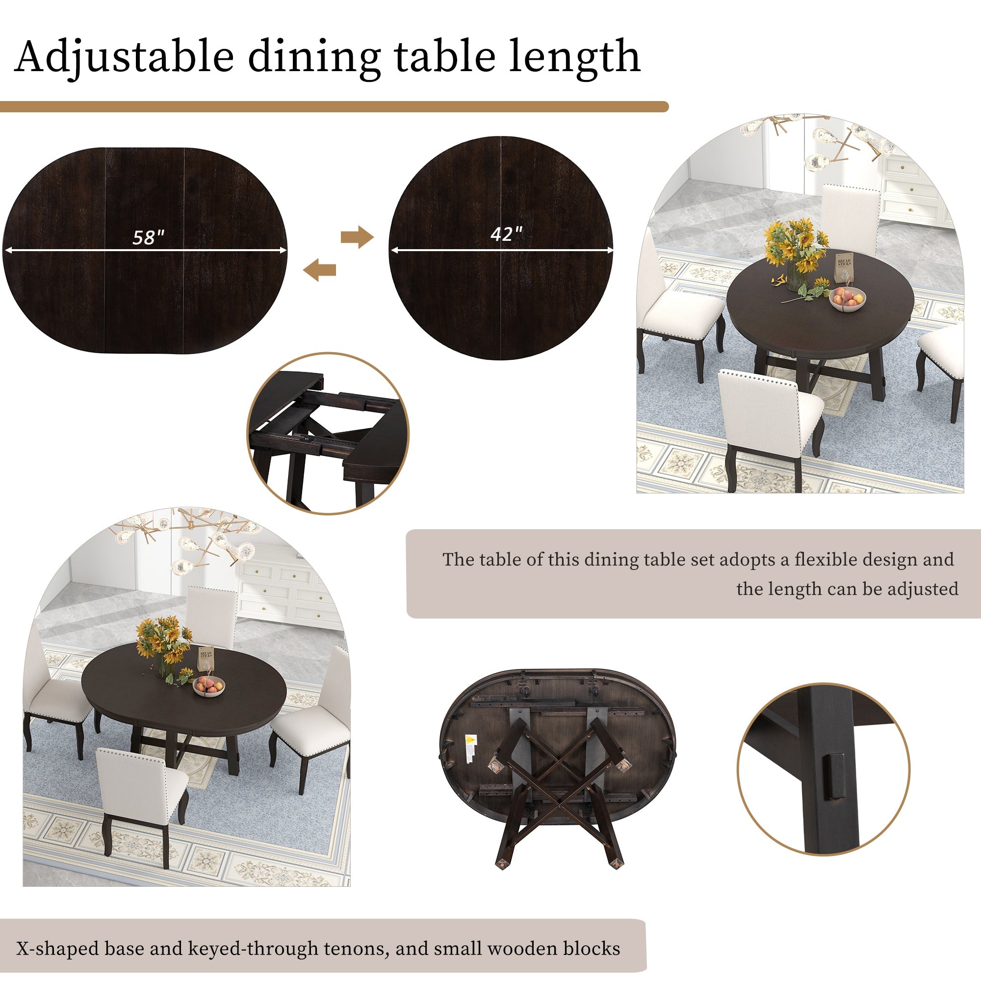 Farmhouse Round Extendable Dining Table with 16 Leaf