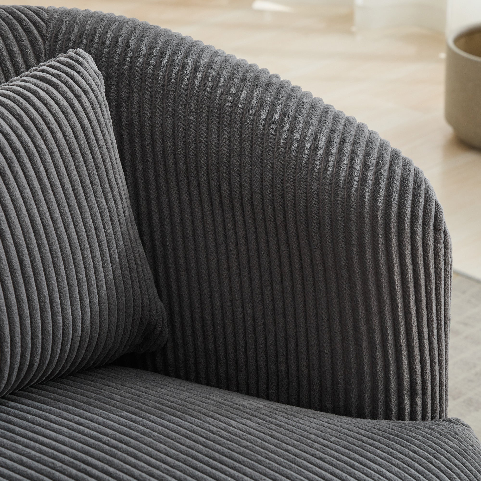 Wide Upholstered Corduroy 360° Swivel Barrel Soft Accent Chair with Pillow