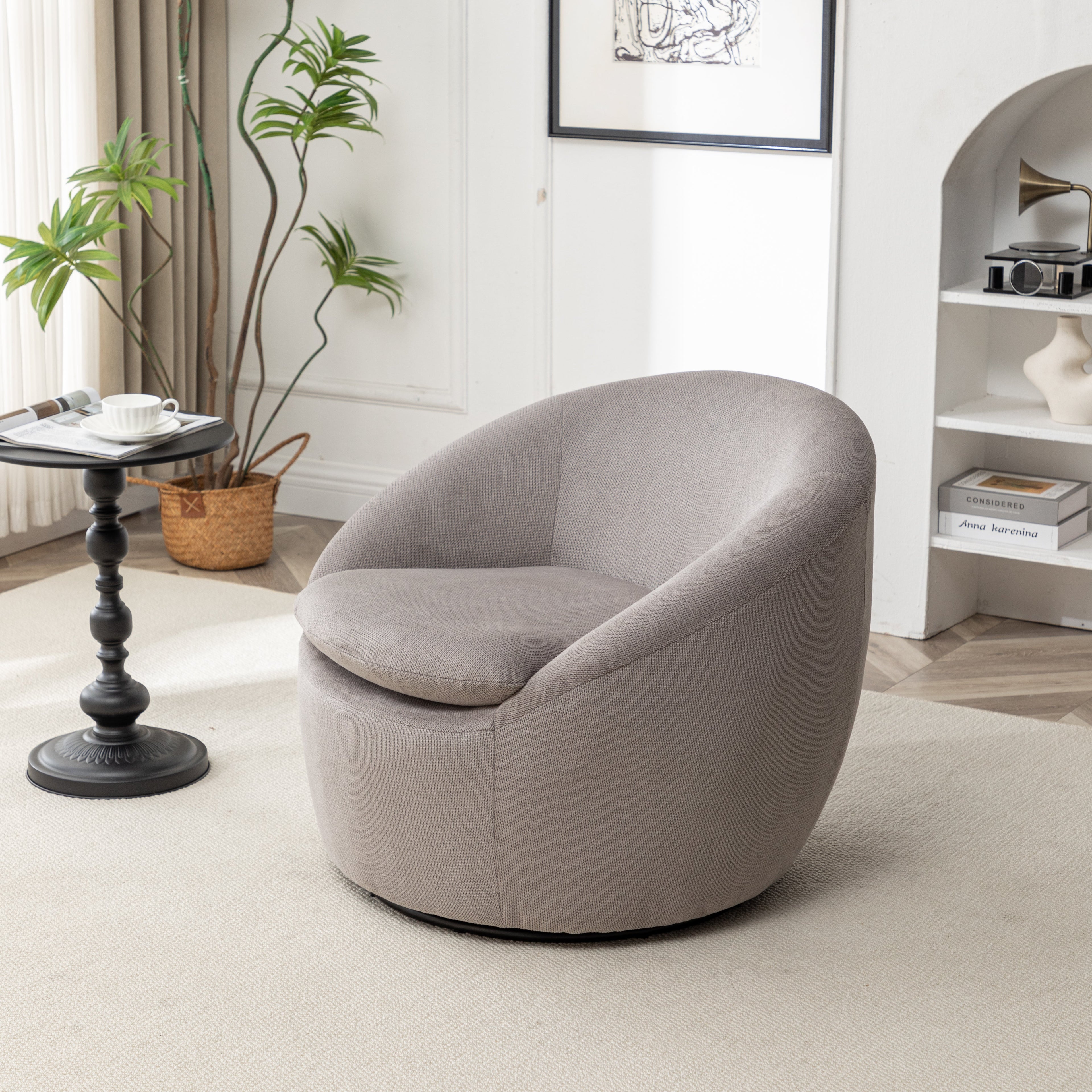 Winnie Modern Teddy Fabric Swivel Barrel Chair