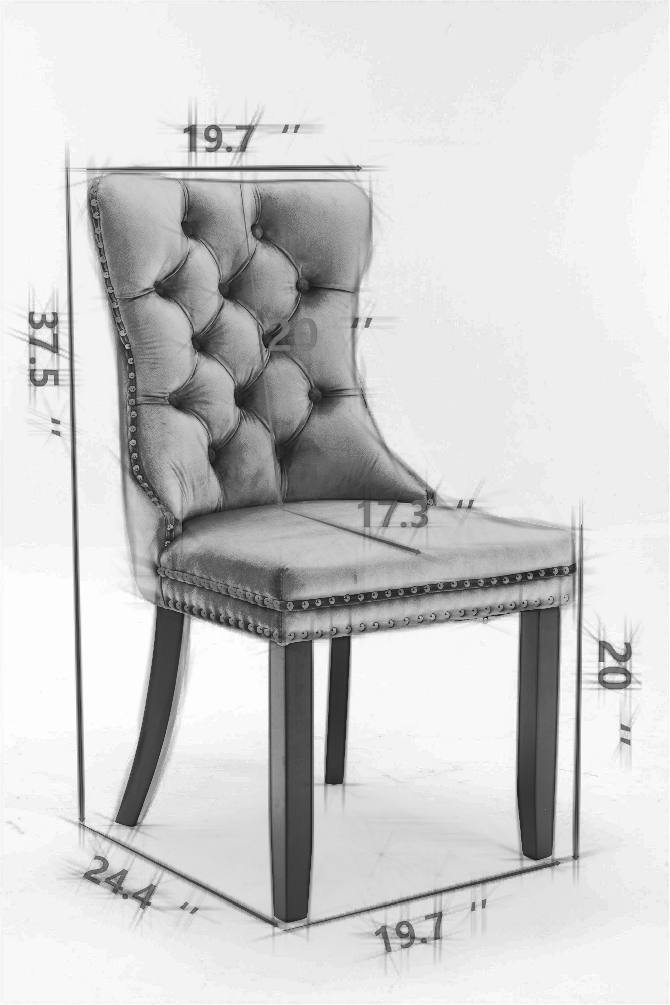 Rosewick Modern Tufted Linen Nailhead Trim Solid Wood Upholstered Dining Chair with Wood Legs, Set of 2