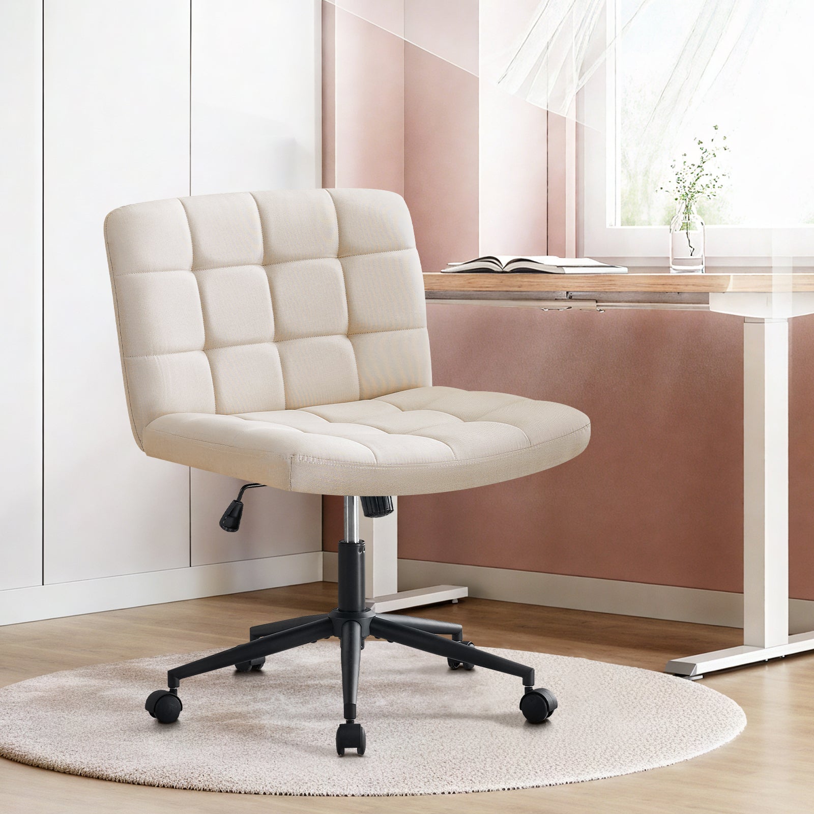 Desk Chair with Wheels, Armless Desk Chair, Adjustable Height 360° Rolling Swivel