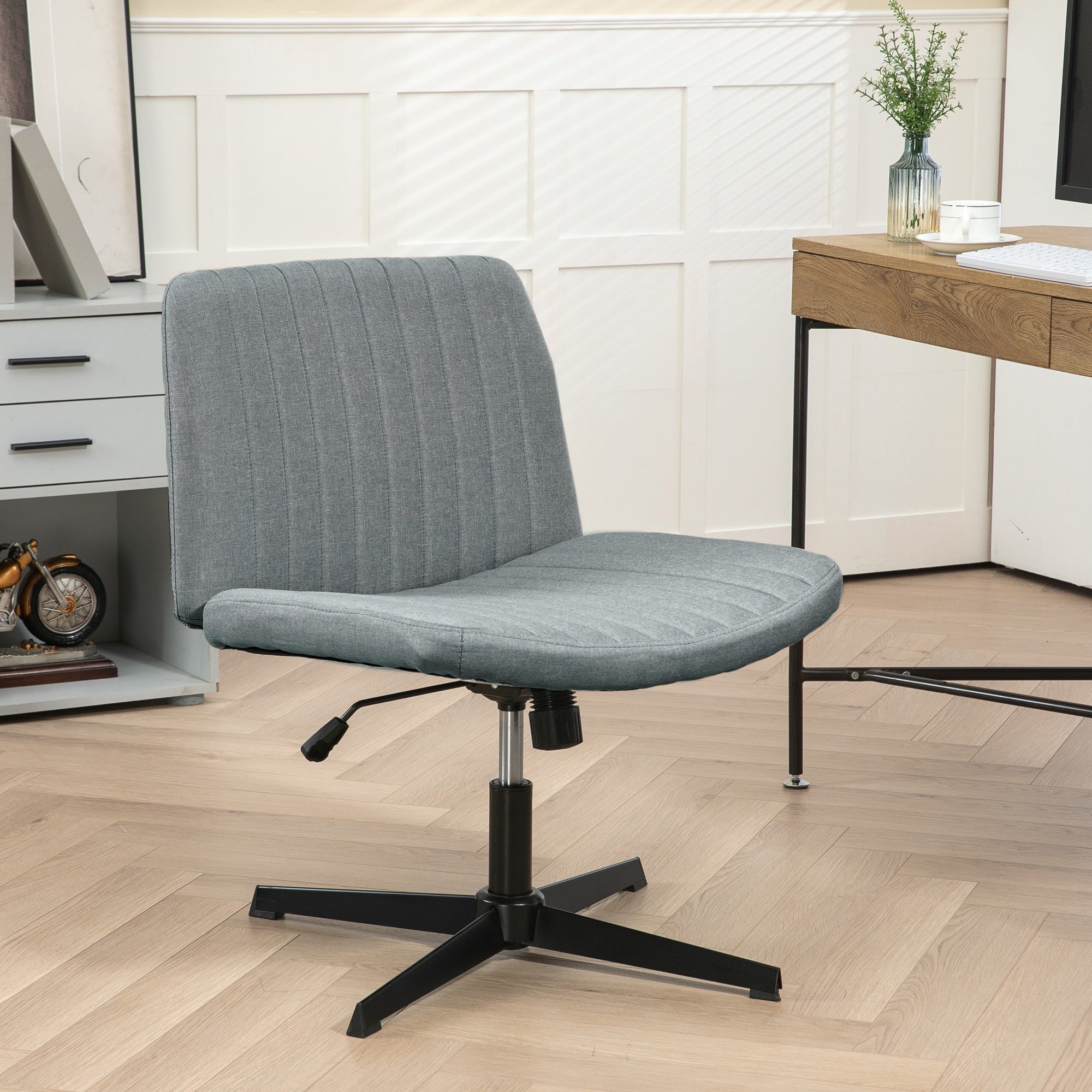 Wide Armless Office Desk Chair with Adjustable Height