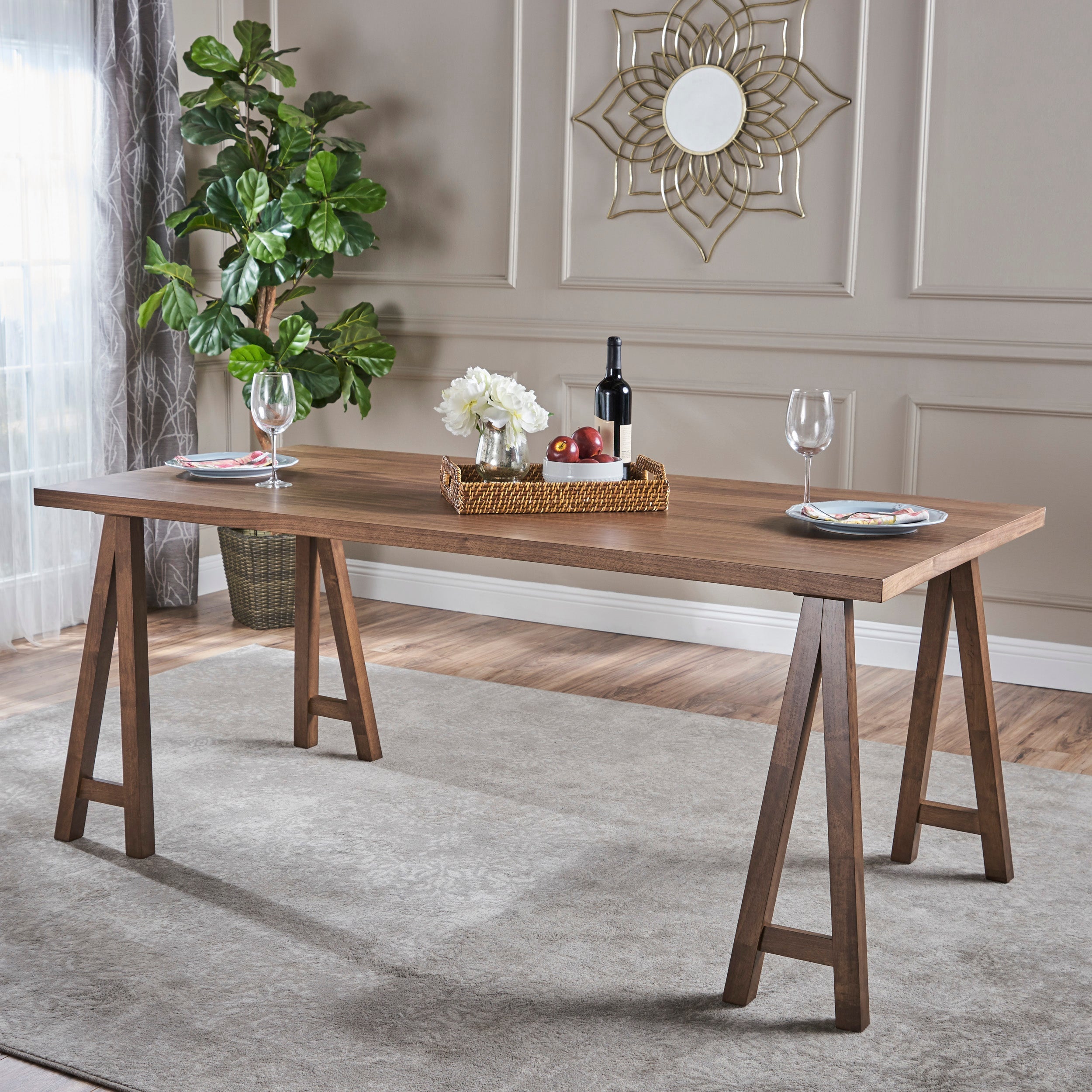 Solid Wood Sawhorse Dining Table