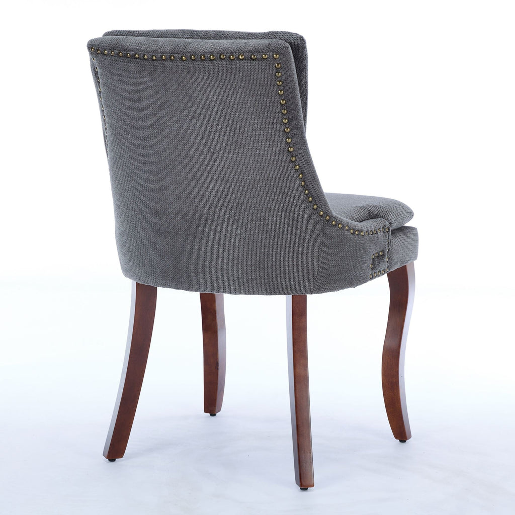 ChenilleUpholstered Dining Chairs with Curved Solid Wood Legs, Set of 2