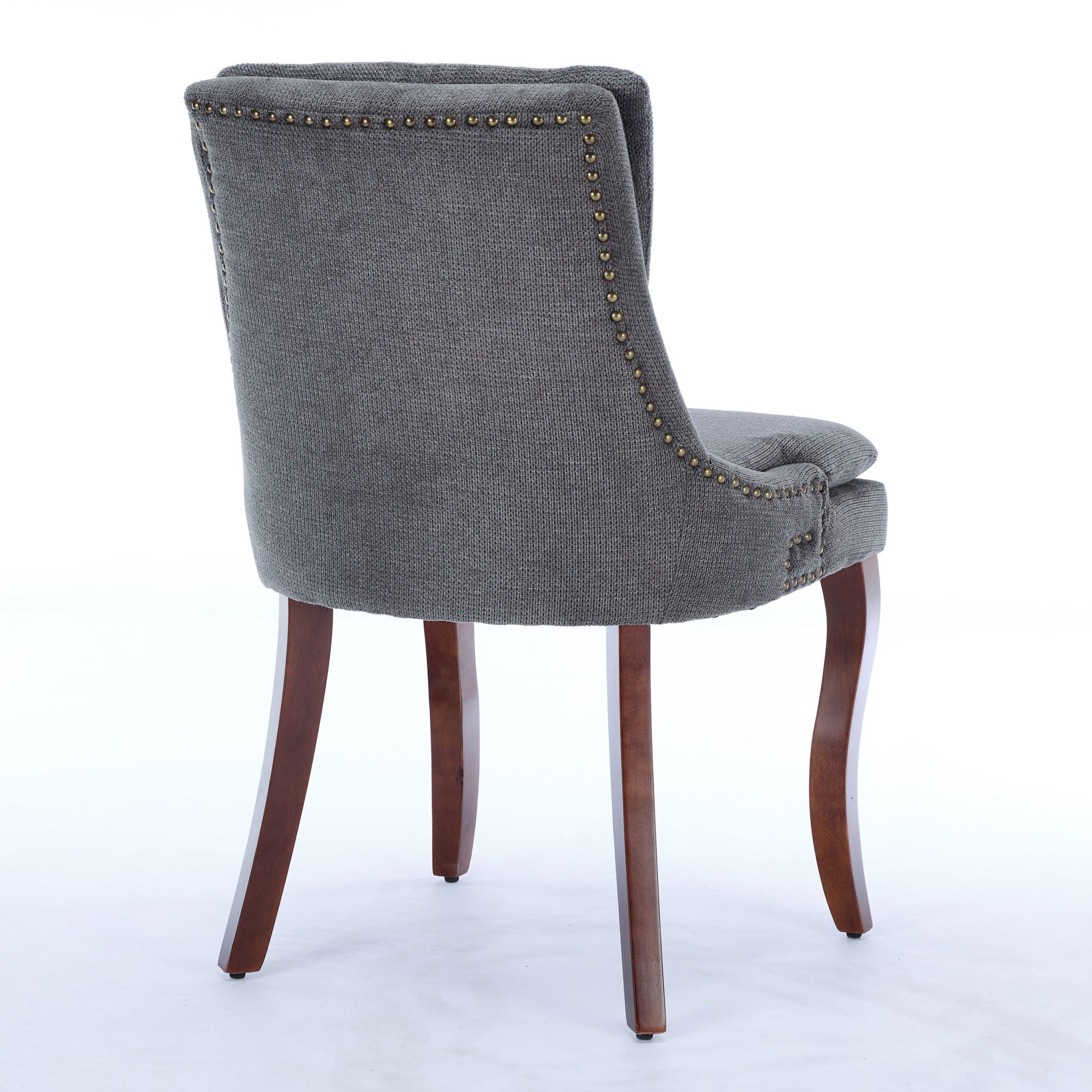 ChenilleUpholstered Dining Chairs with Curved Solid Wood Legs, Set of 2