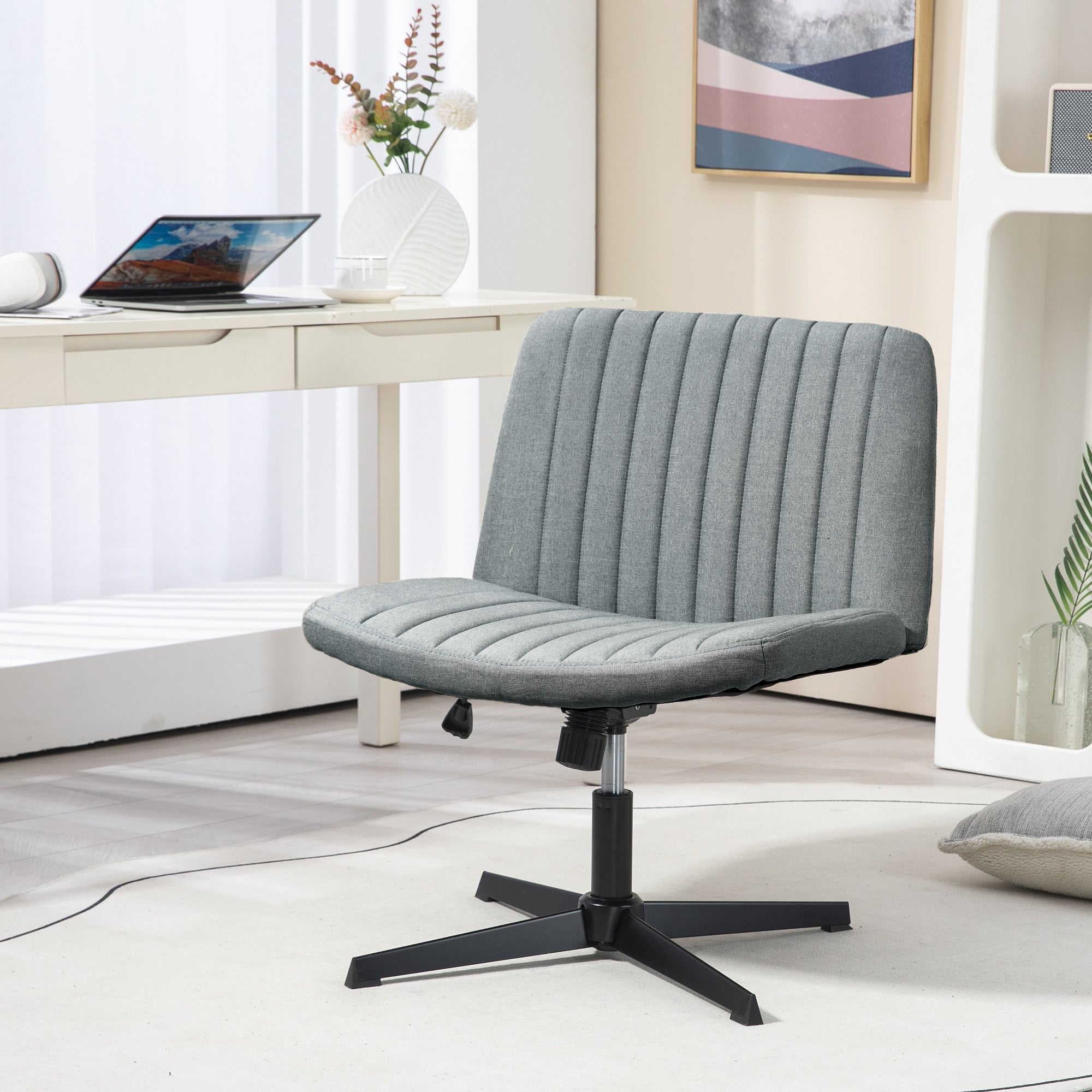 Wide Armless Office Desk Chair with Adjustable Height