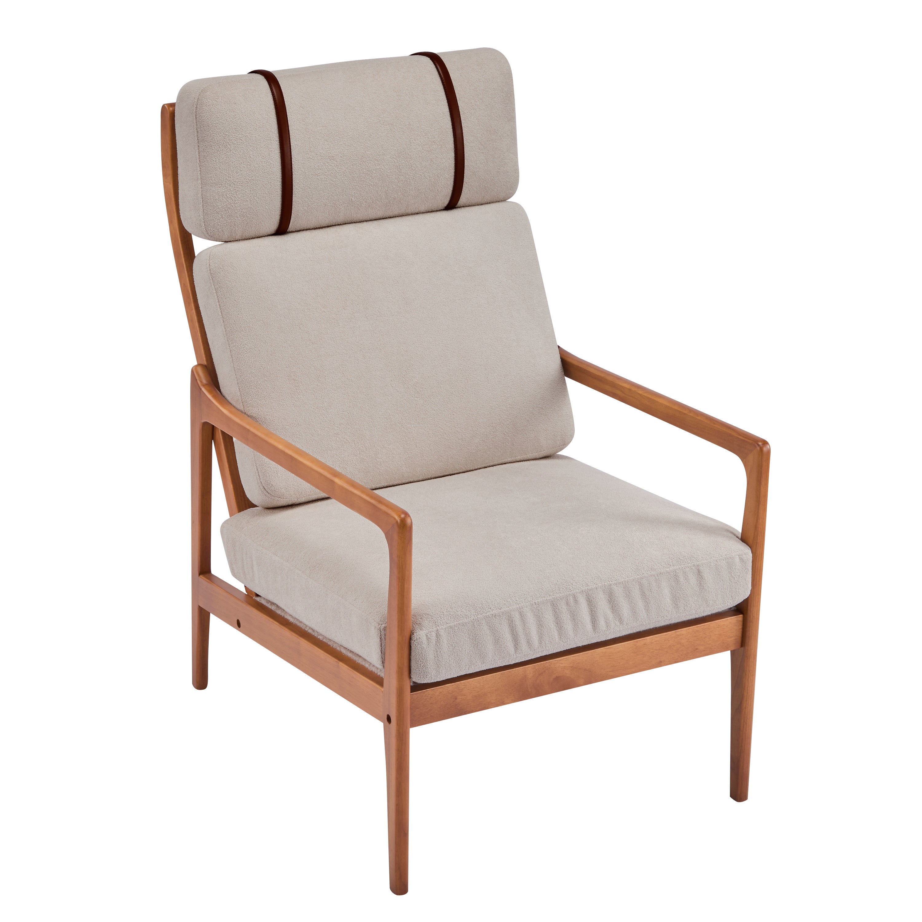 Birchmere Mid Century Modern Accent Armchair, Solid Wood Frame with High Back & Upholstered Cushions
