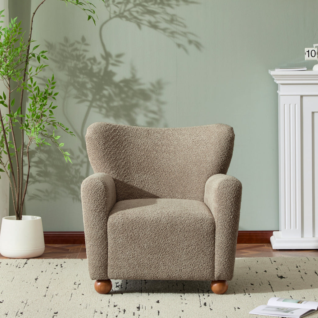 Cozy Wingback Accent Chair with Round Wood Feet