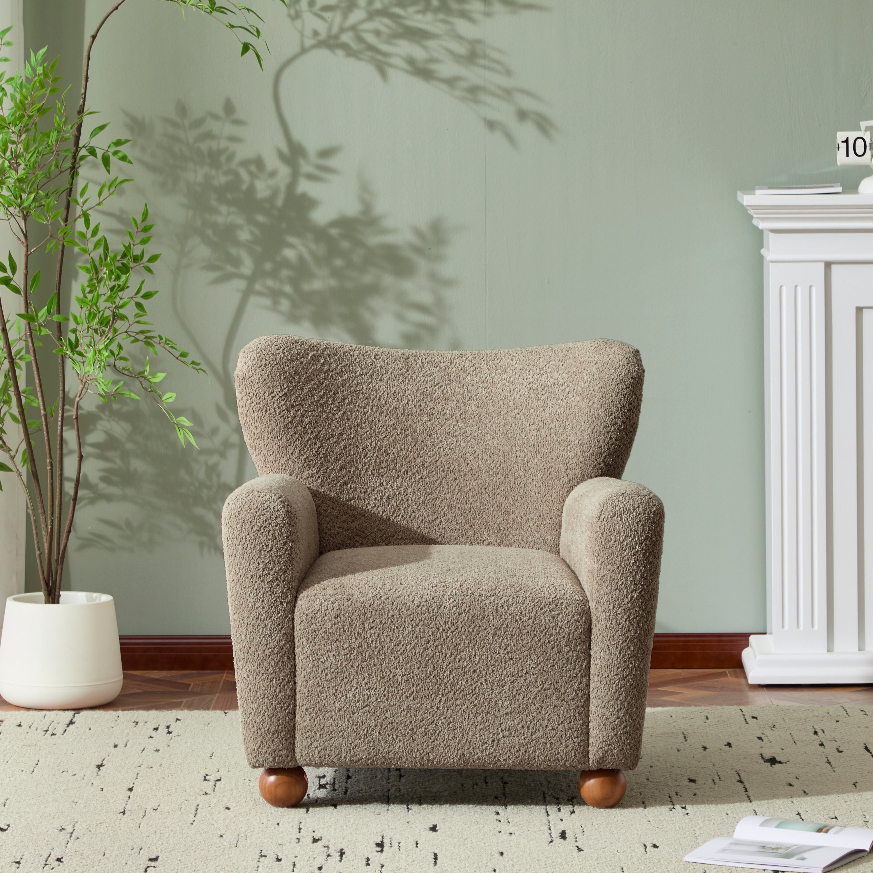 Cozy Wingback Accent Chair with Round Wood Feet