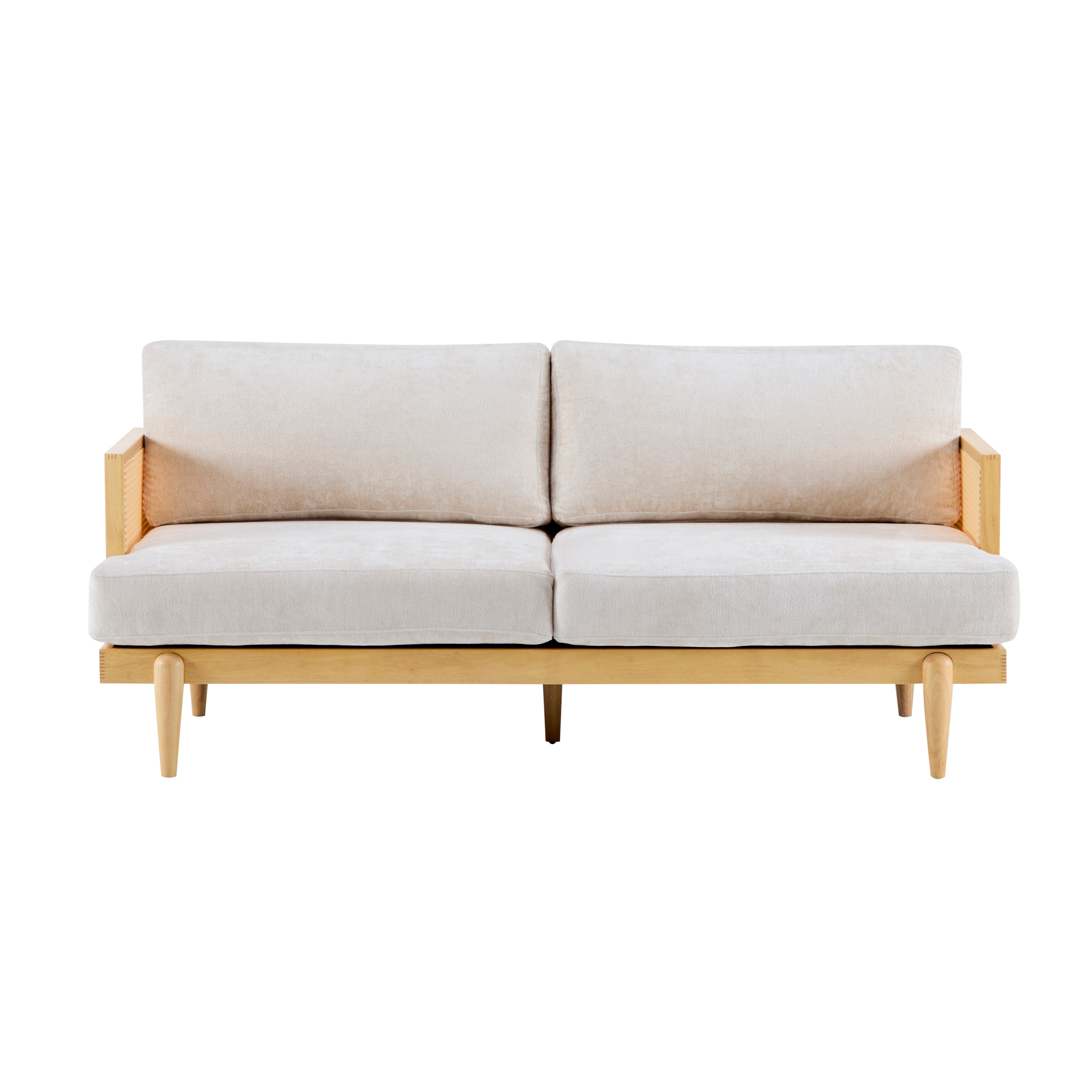 Square Arm 3-Seater Sofa with Cane Rattan and Wooden Frame