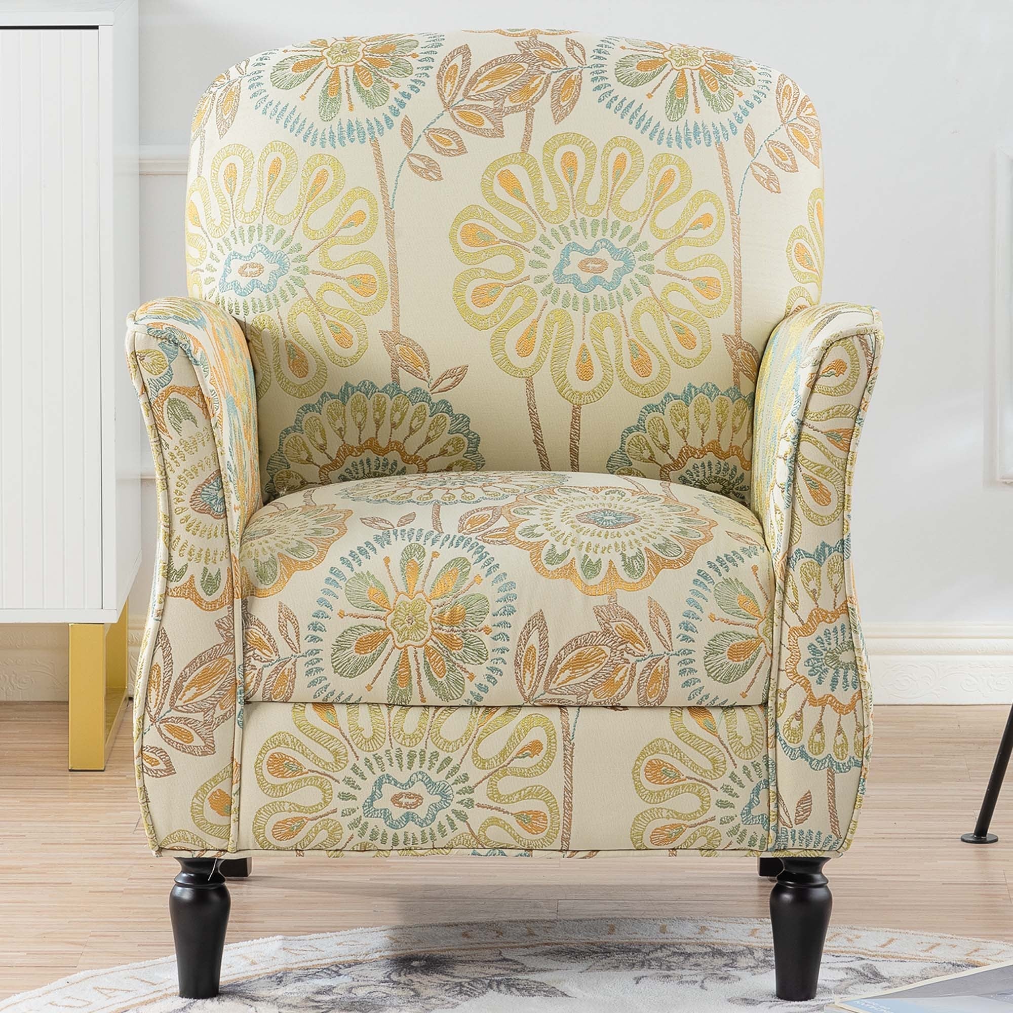 Golden Floral Accent Arm Chair