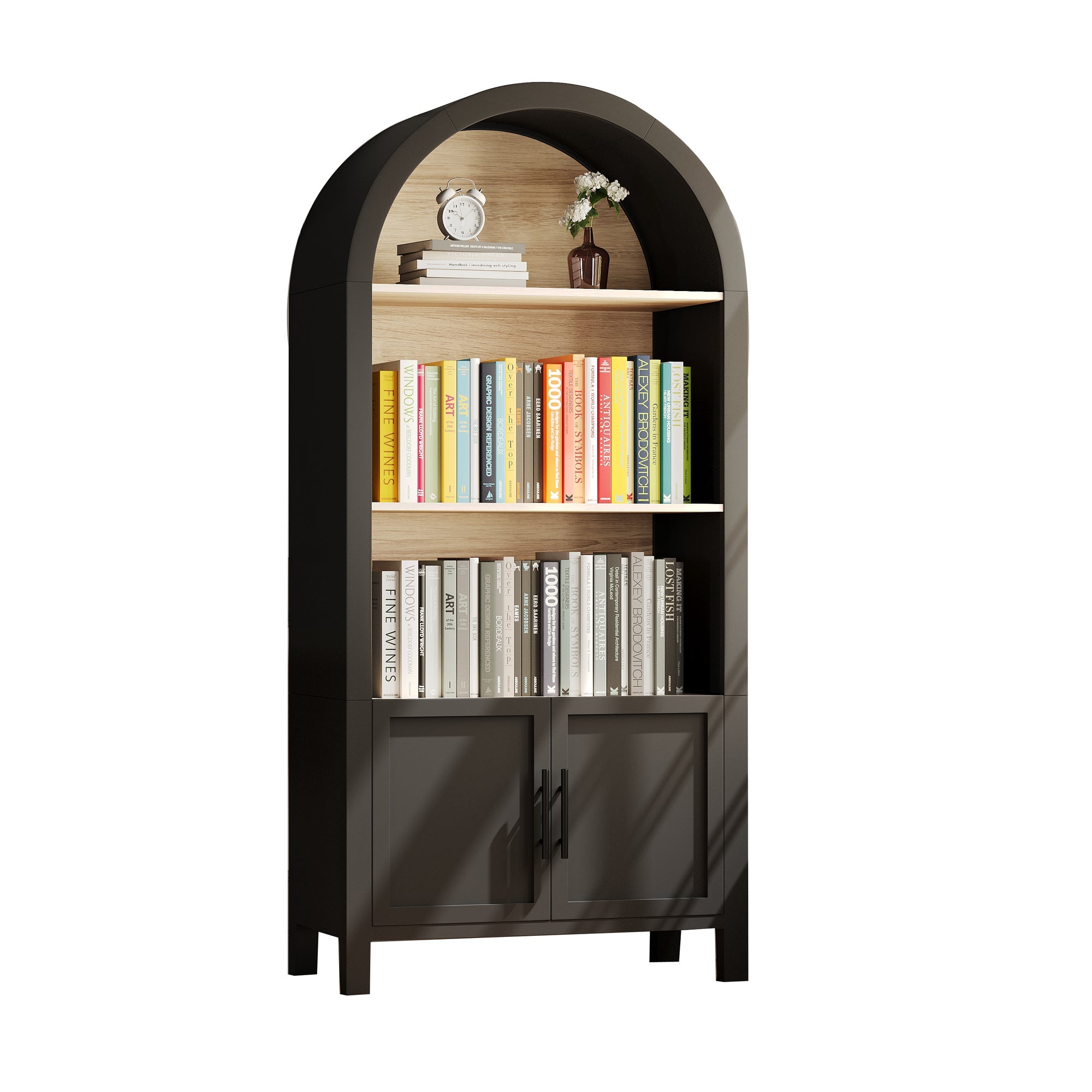 Grantham Arched 3-Tier Bookcase Cabinet with Door