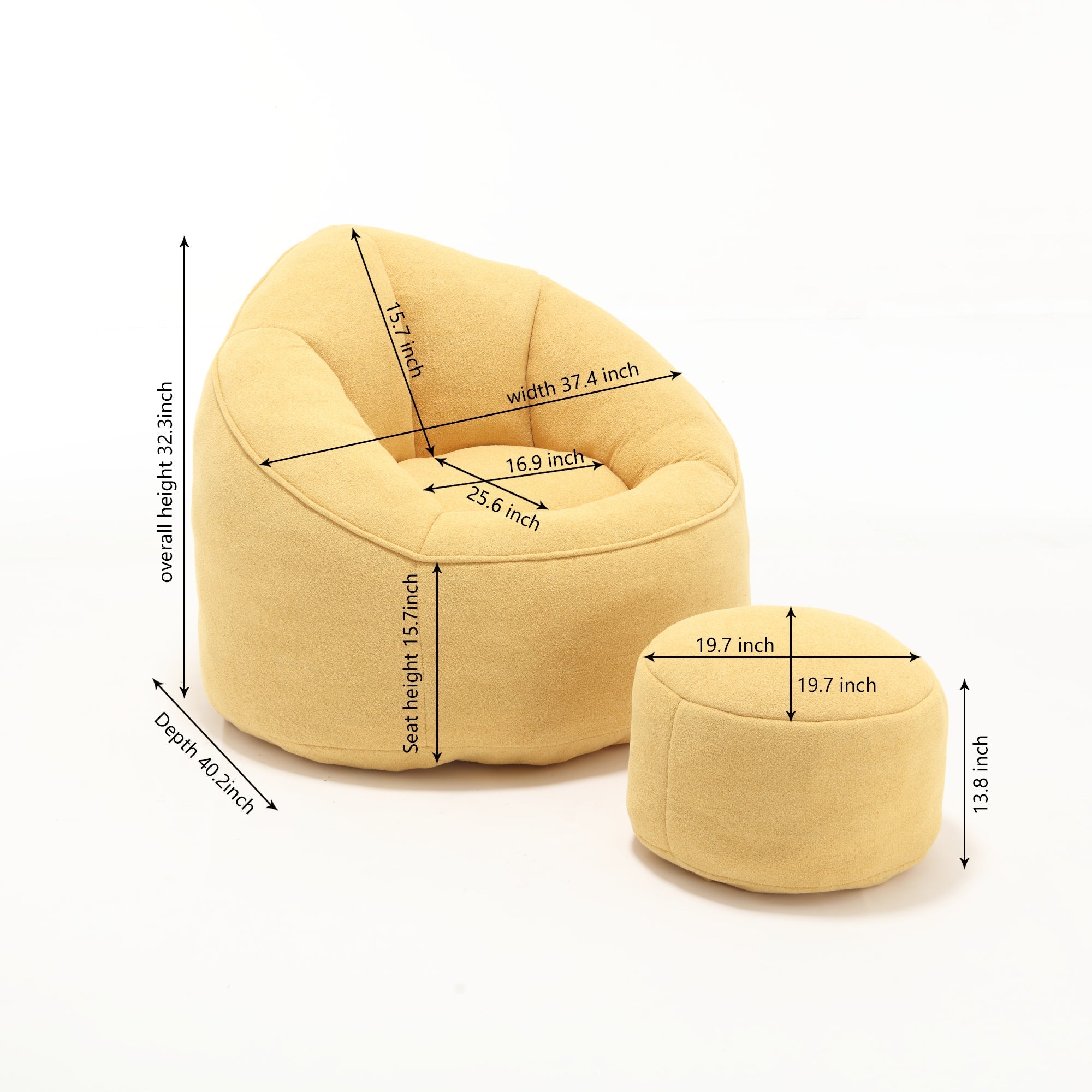 Bean Bag Sofa Chair with High-Pressure Foam and Footrest