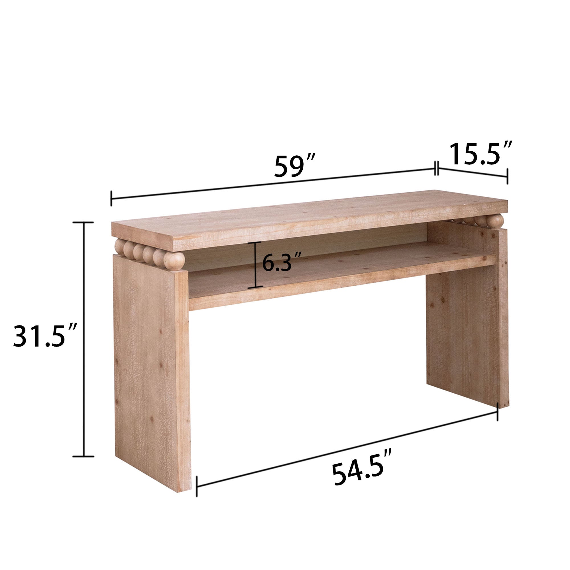 Modern Rustic Console Table with Shelf & Decorative Bead Detail