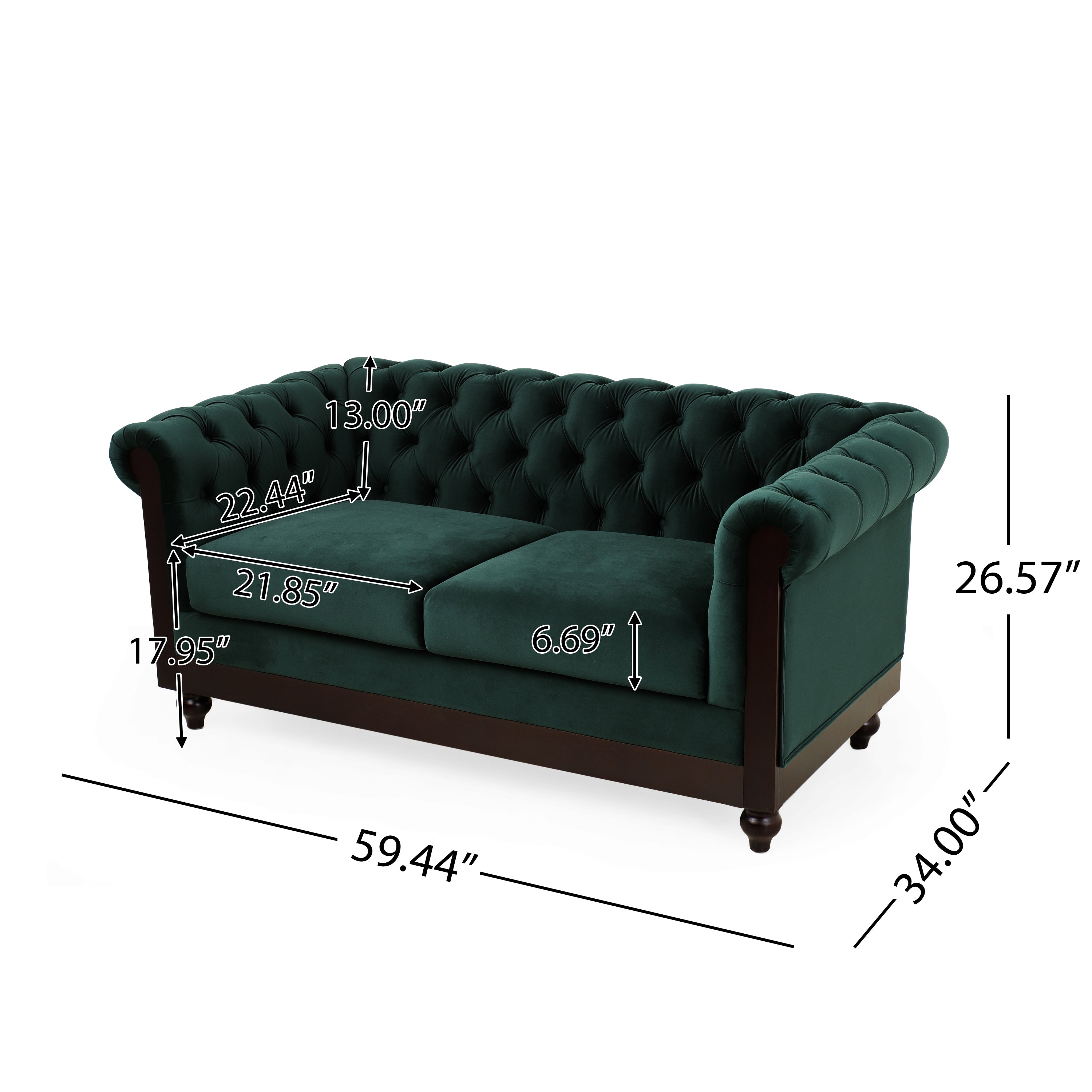 Velvet Rolled Arm Chesterfield Loveseat