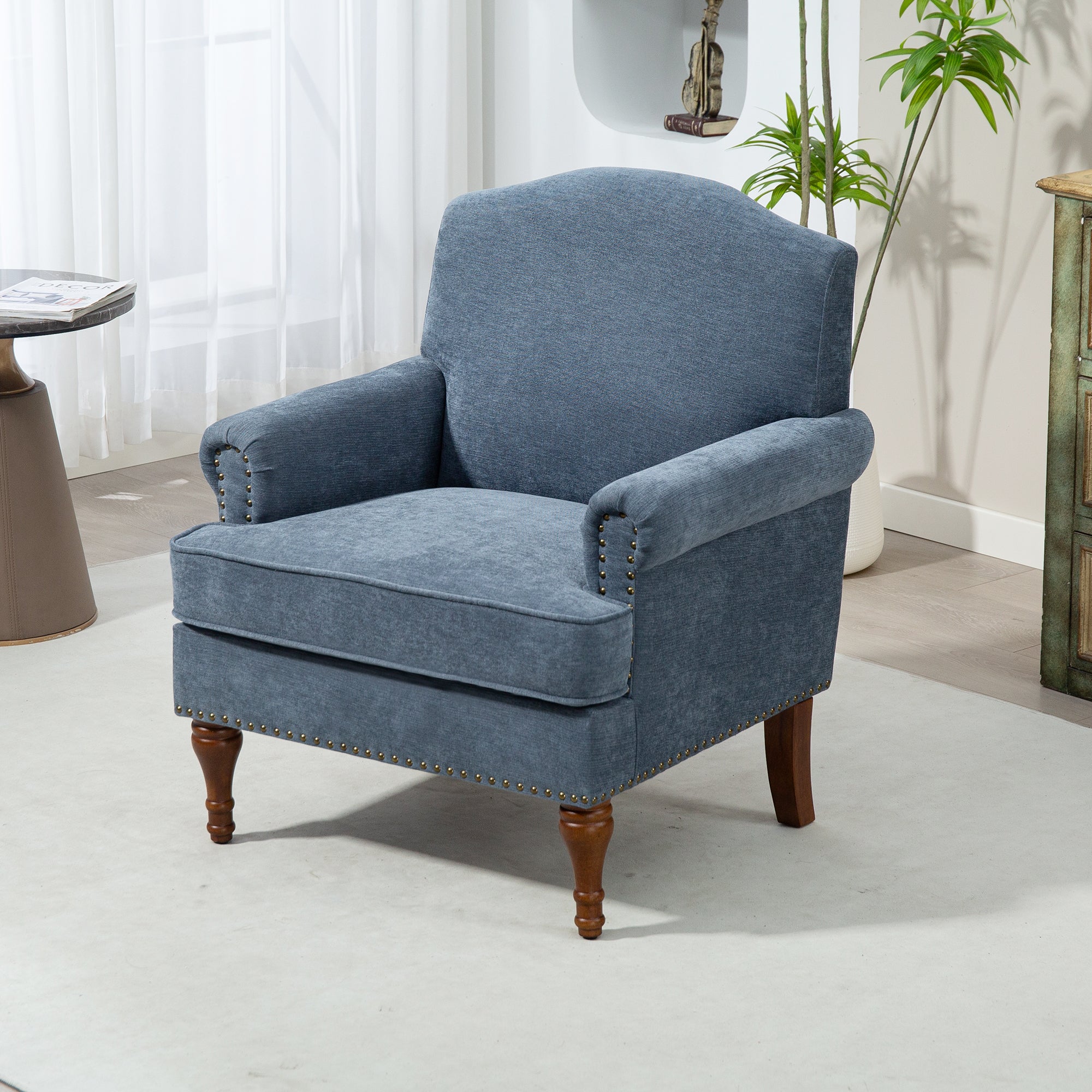 Nailhead Trim Rolled Arm Upholstered Accent Chair