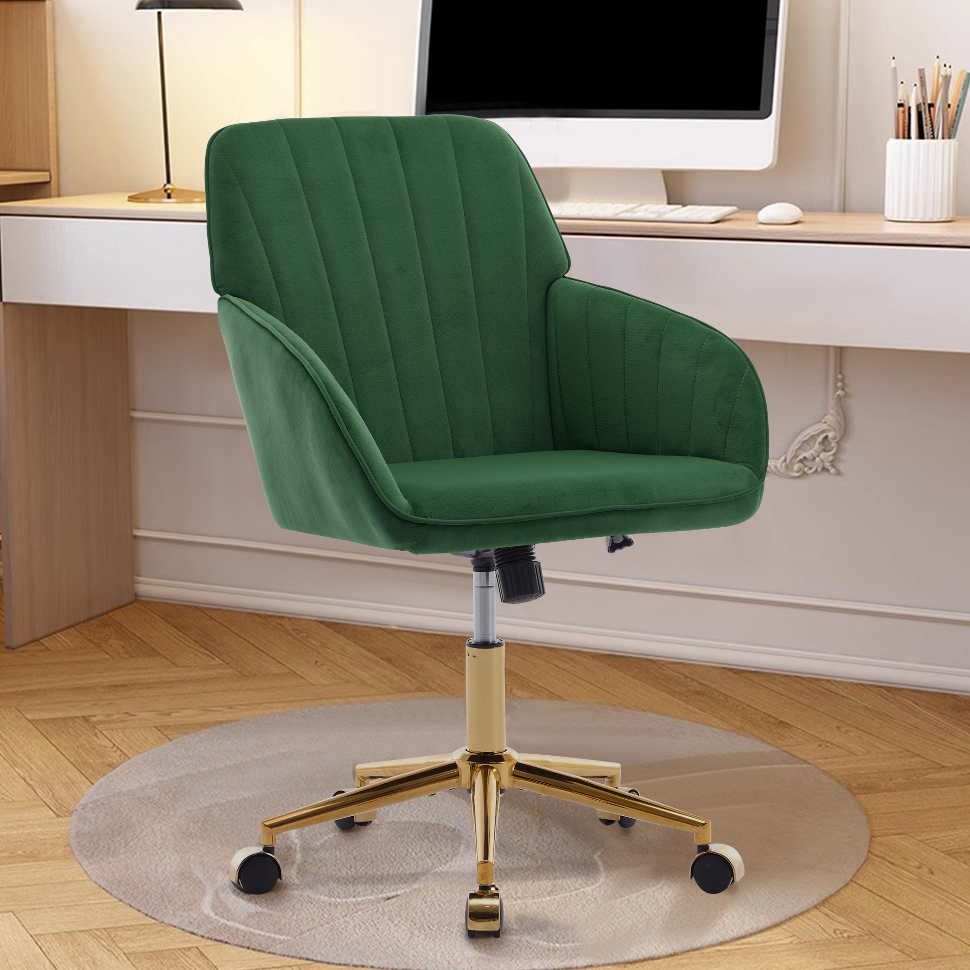 Adjustable Ergonomic Swivel Chair with Golden Base