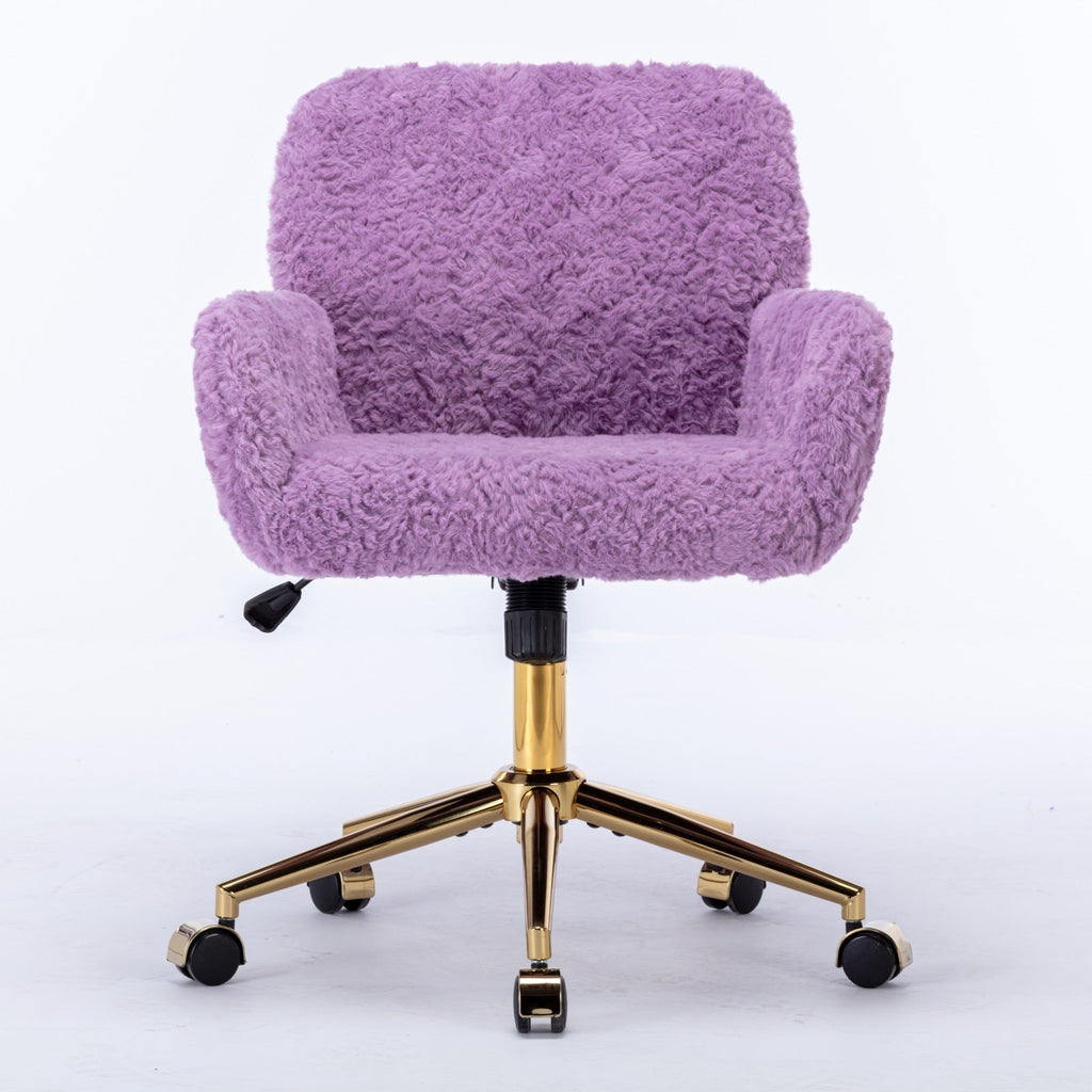 Faux Rabbit Hair Office Chair with Golden Metal Base, Adjustable Swivel