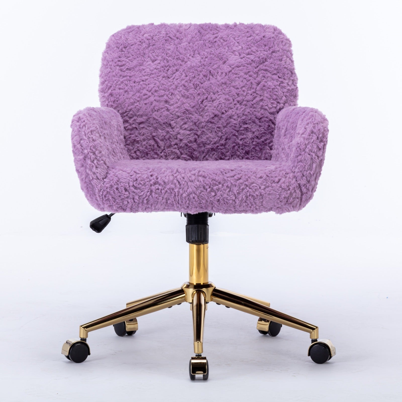 Faux Rabbit Hair Office Chair with Golden Metal Base, Adjustable Swivel