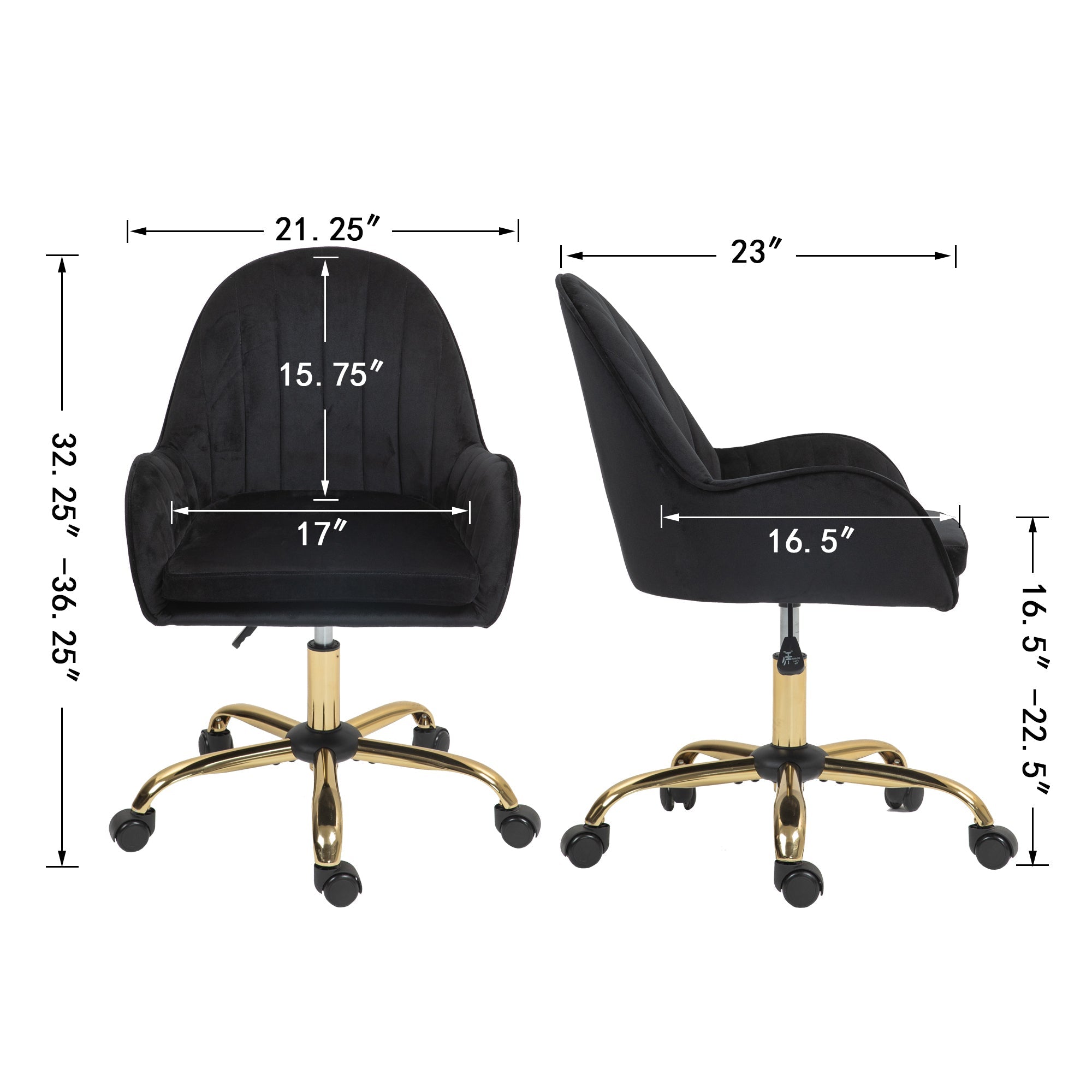 Velvet Home Office Chair with Wheels and Gold Metal Base